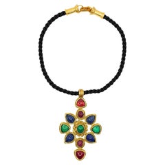 Christian Lacroix Gold Tone Color Glass Pendant Necklace