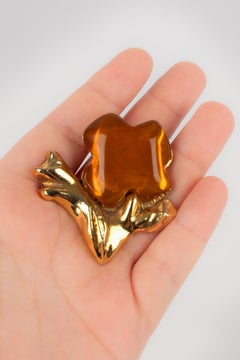 Christian Lacroix Golden Metal Brooch with Resin