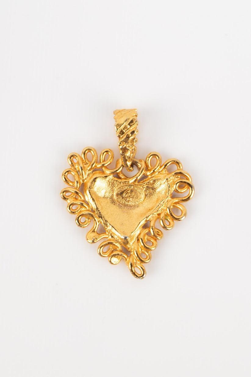 Christian Lacroix Golden Metal Heart-Shaped Pendant In Excellent Condition For Sale In SAINT-OUEN-SUR-SEINE, FR