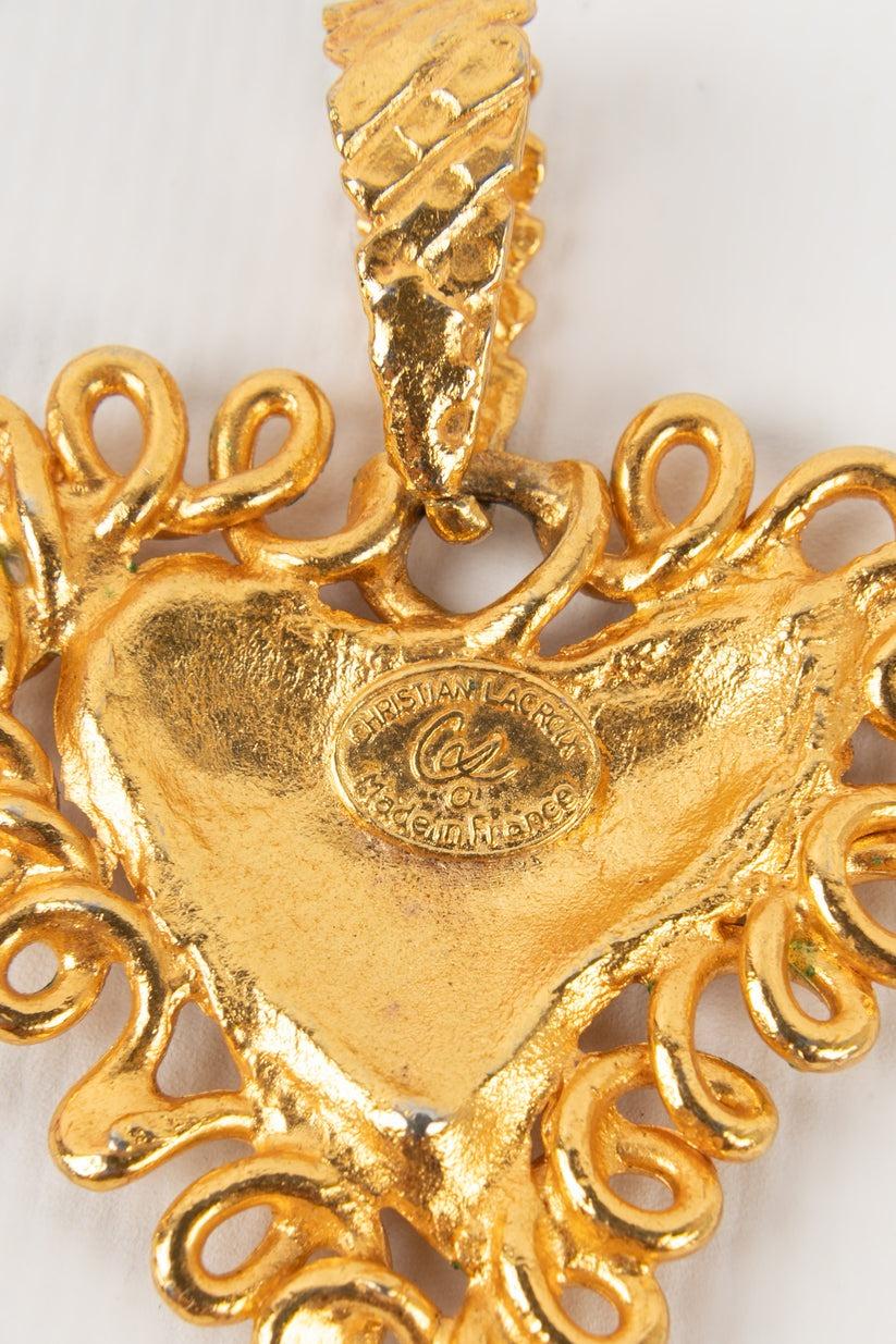 Christian Lacroix Golden Metal Heart-Shaped Pendant For Sale 1