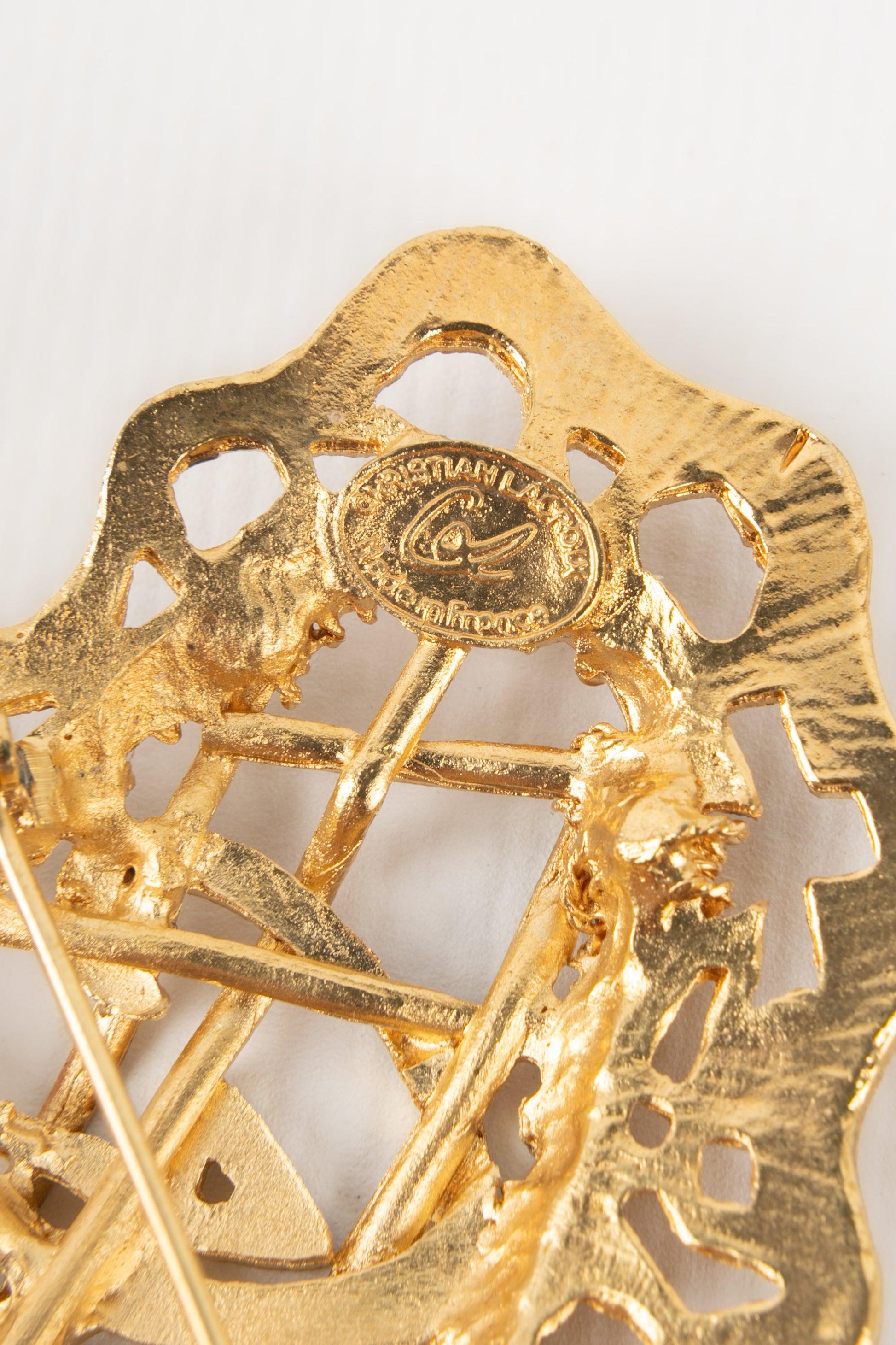 Christian Lacroix Golden Openwork Metal Heart Brooch For Sale 1