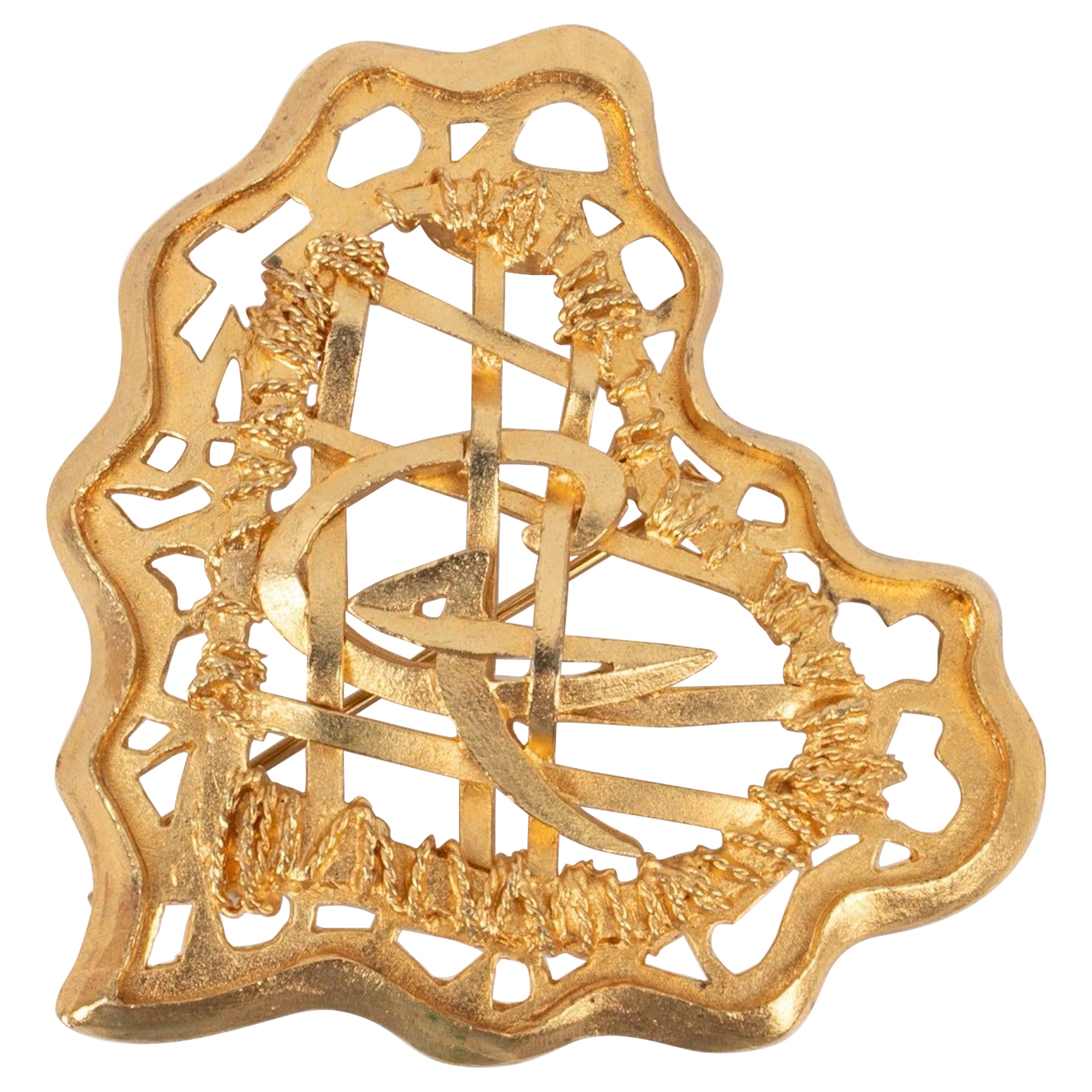 Christian Lacroix Golden Openwork Metal Heart Brooch