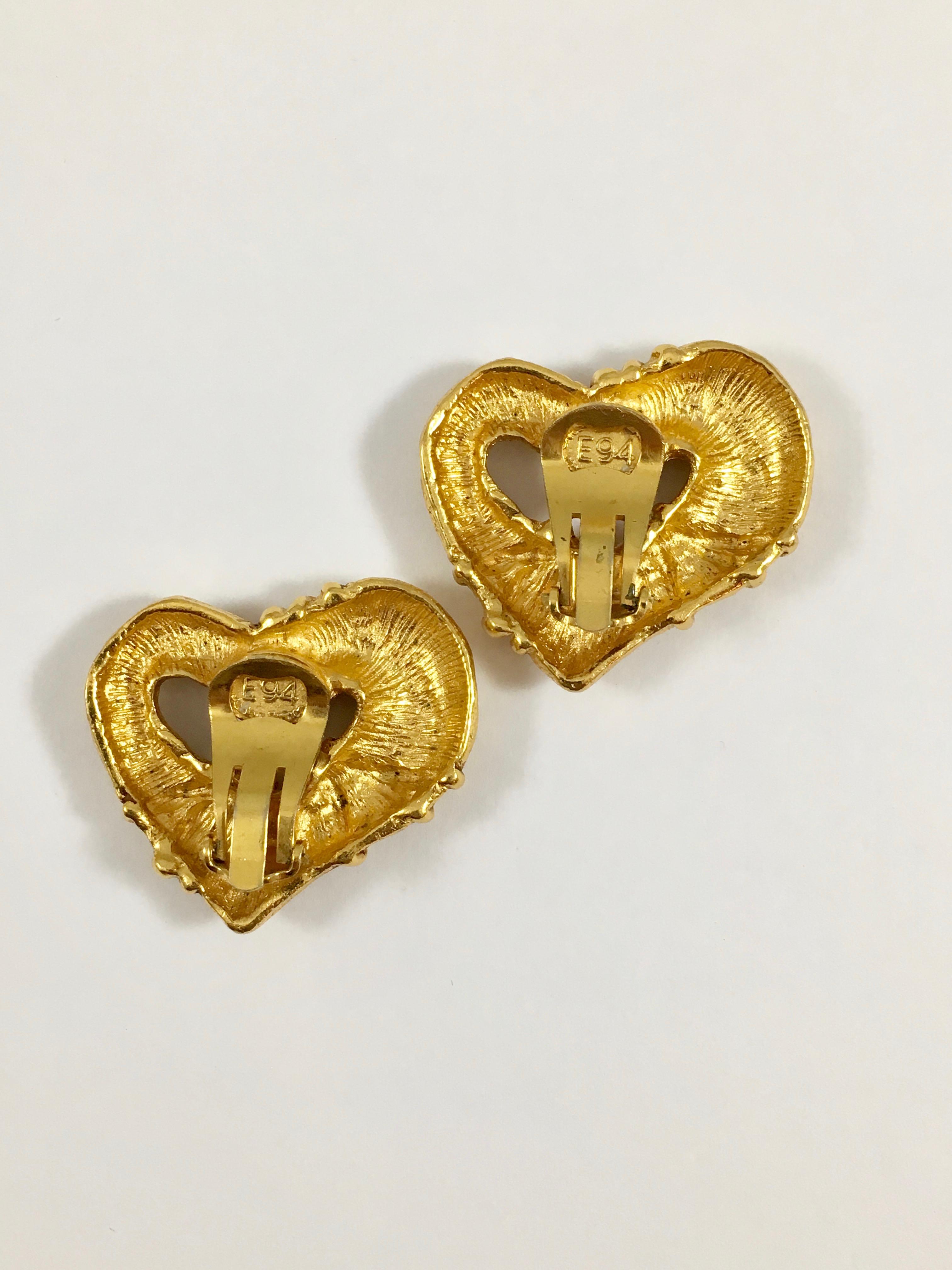 Christian LaCroix Goldtone Heart Earrings 1994 im Angebot 2