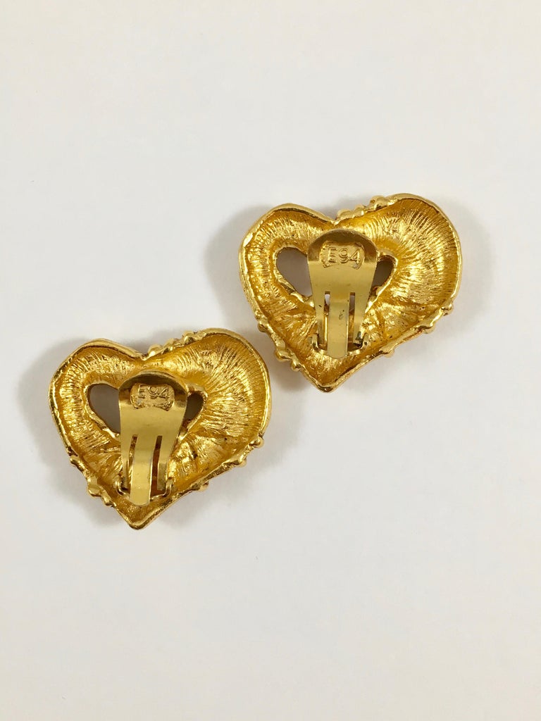 Christian LaCroix Goldtone Heart Earrings 1994 For Sale at 1stdibs