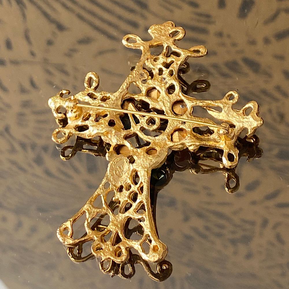 Christian Lacroix Gorgeous Vintage Cross Brooch, 90s For Sale at 1stDibs