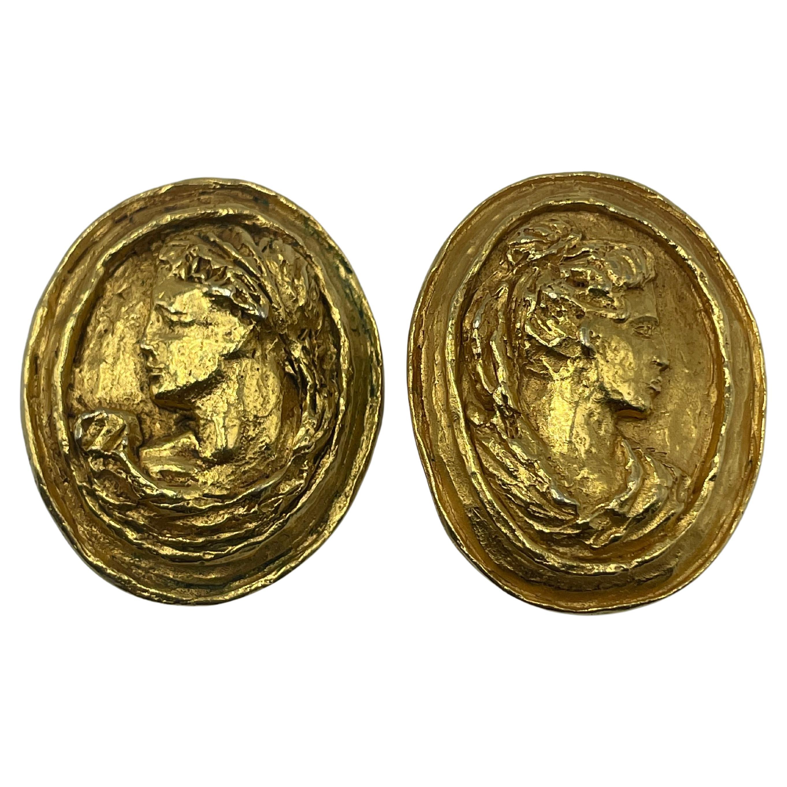 Women's or Men's Christian Lacroix Greek Roman Cameo Clip-On Earrings For Sale