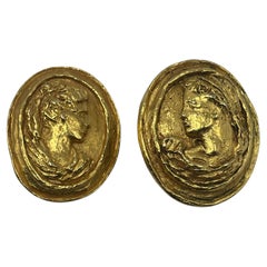 Christian Lacroix Greek Roman Cameo Clip-On Earrings 