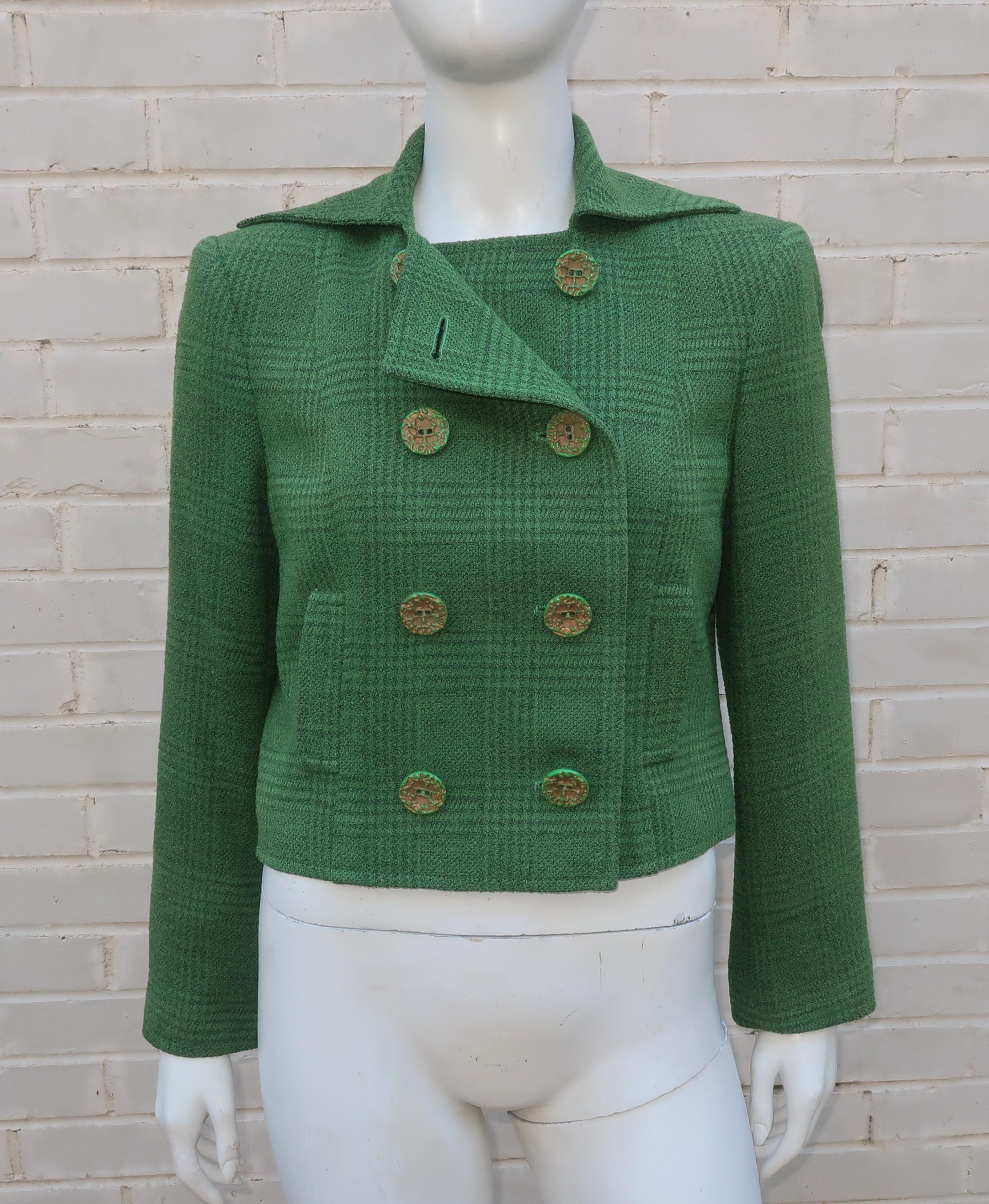Christian Lacroix Green Glen Plaid Wool Cropped Jacket, 1980's 3