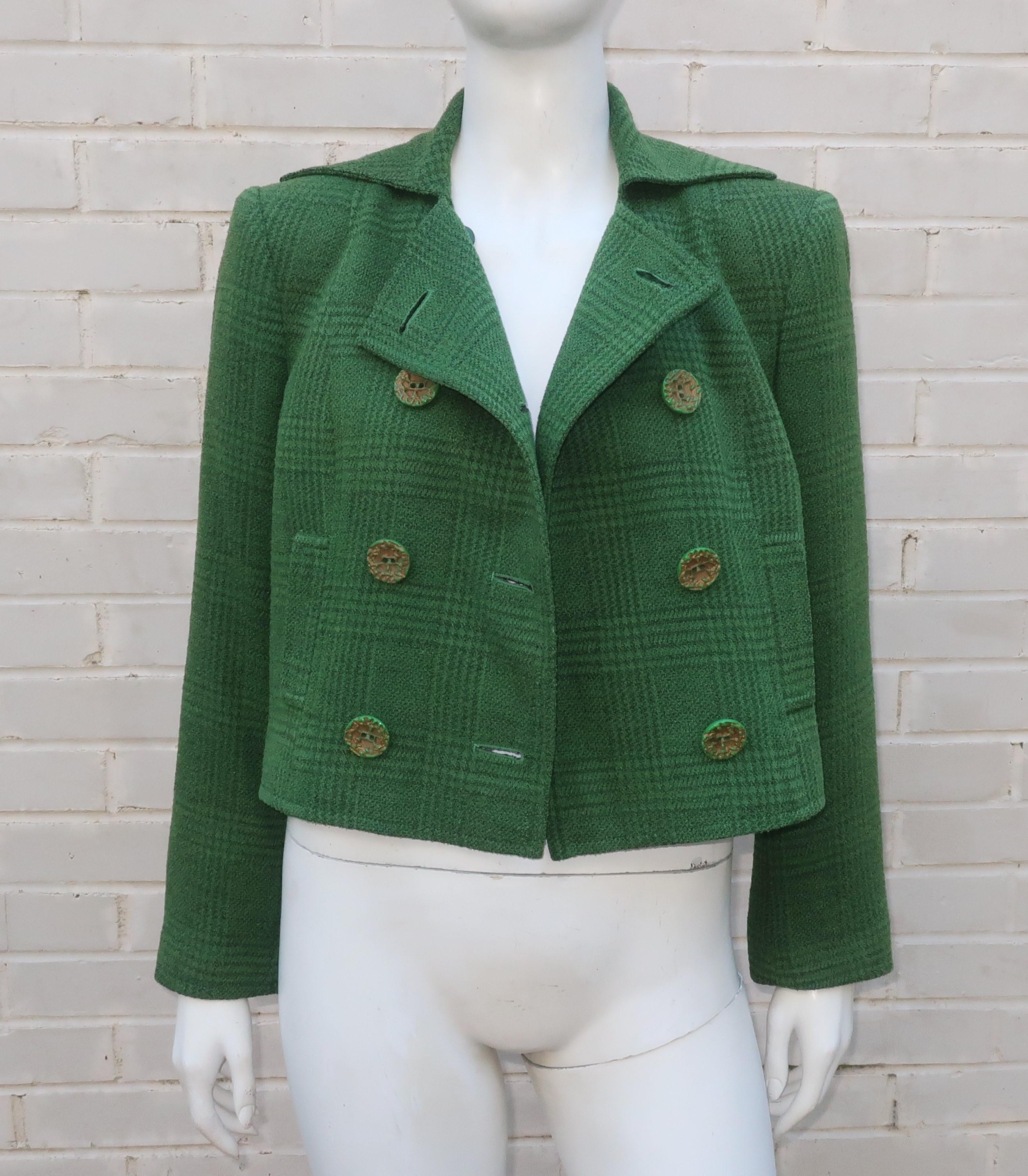 Christian Lacroix Green Glen Plaid Wool Cropped Jacket, 1980's 4