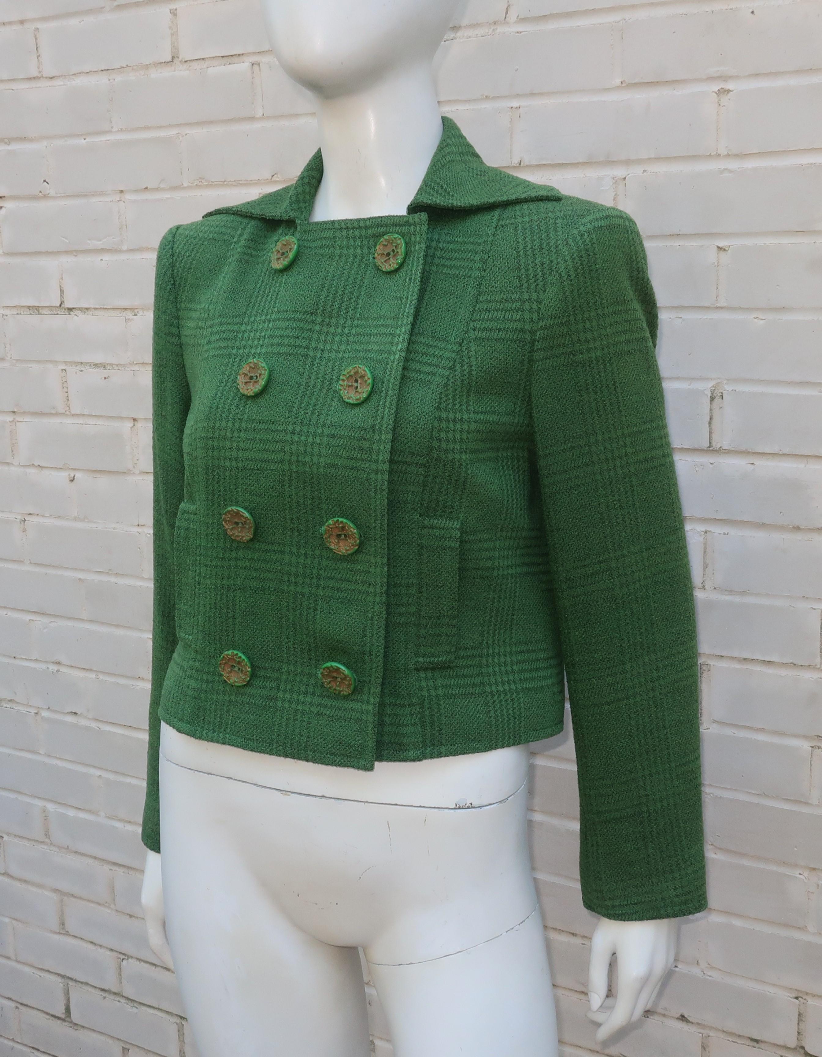 Women's Christian Lacroix Green Glen Plaid Wool Cropped Jacket, 1980's