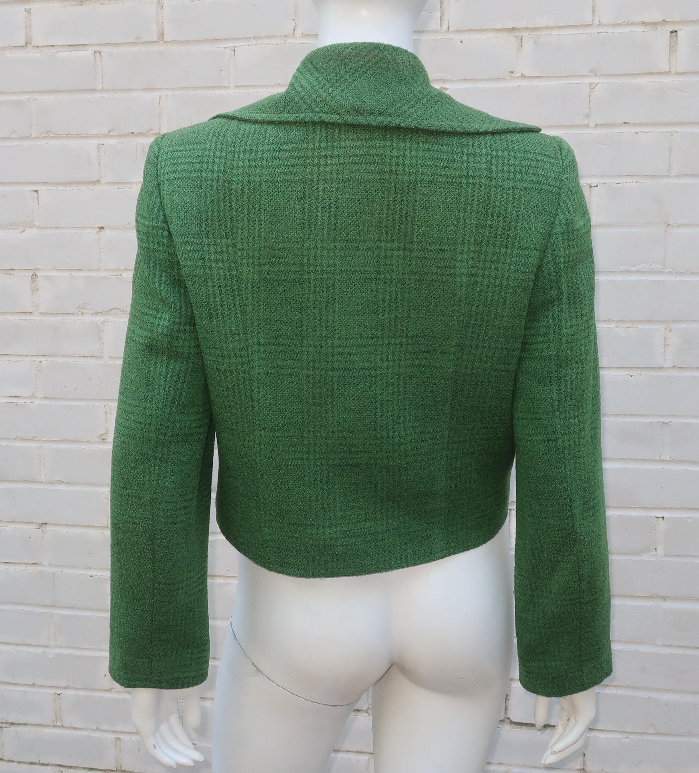 Christian Lacroix Green Glen Plaid Wool Cropped Jacket, 1980's 2