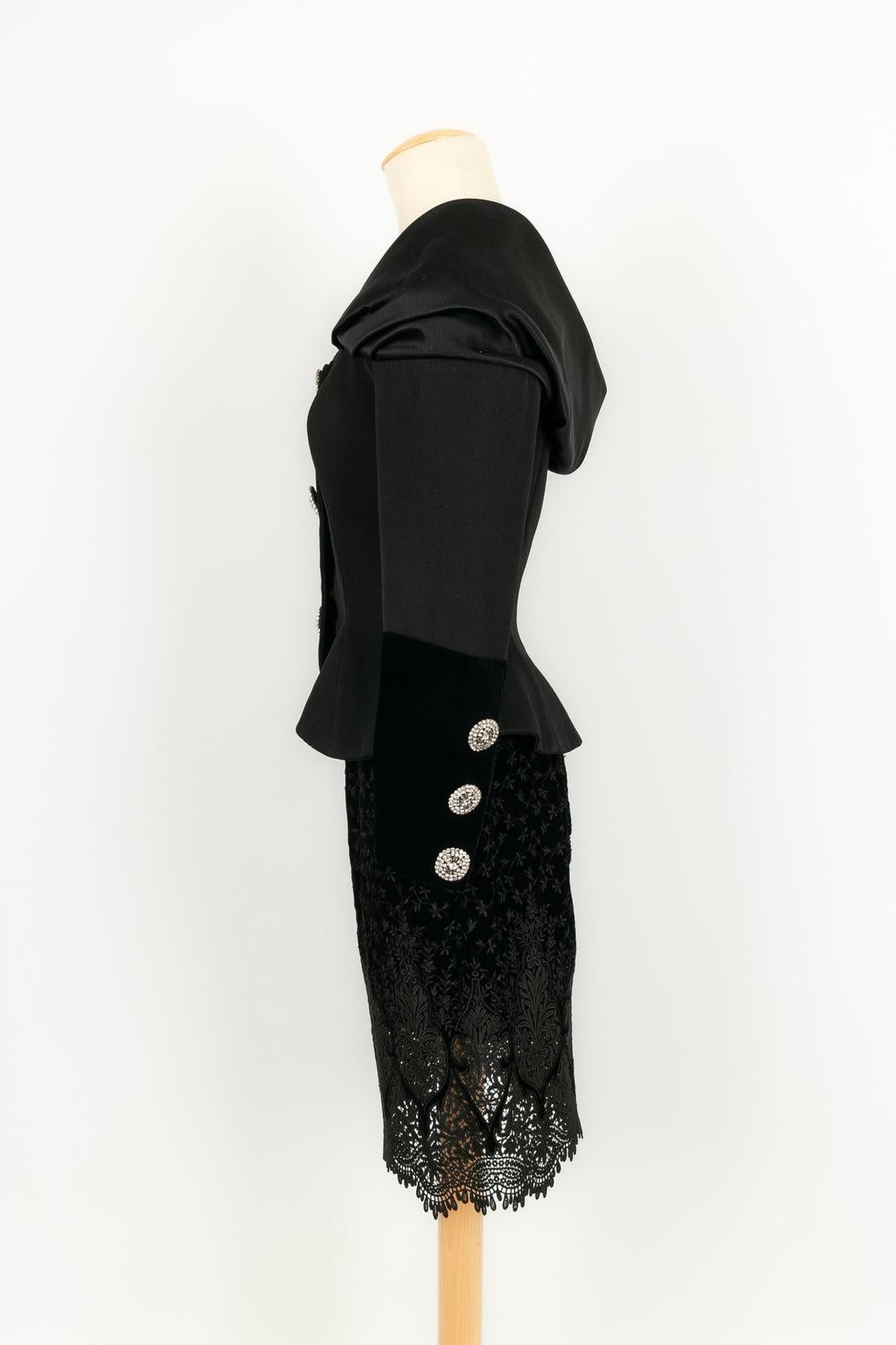 Noir Christian Lacroix Haute Couture ensemble veste et jupe noire en vente