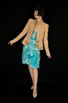 Christian Lacroix Haute Couture Blue Tie-and-Dye Lace Dress