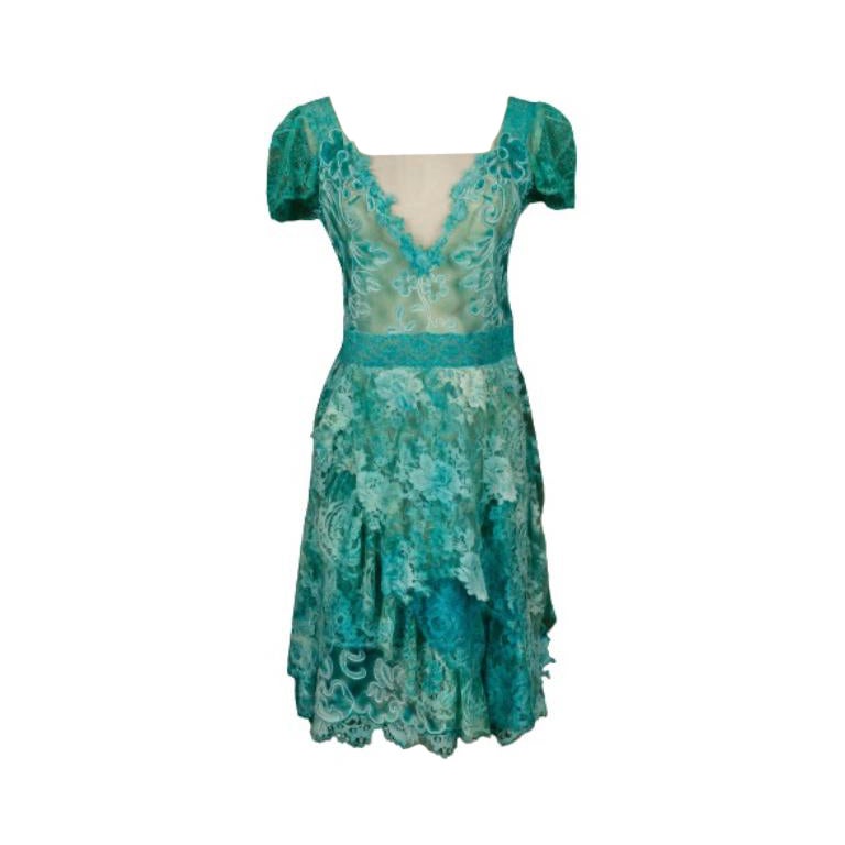 Christian Lacroix Haute Couture Blue Tie-And-Dye Lace Dress