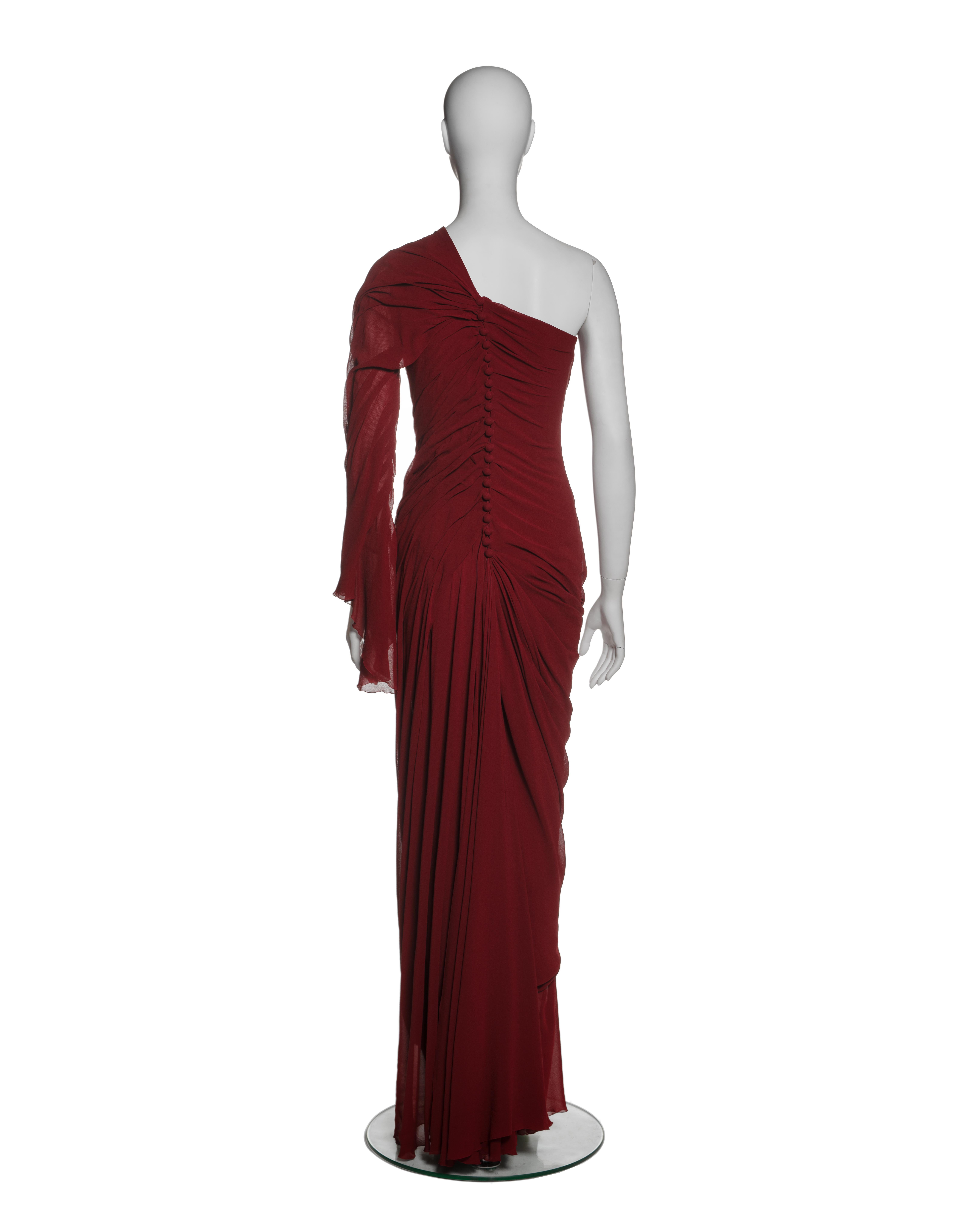 Christian Lacroix Haute-Couture Crimson Draped Silk Chiffon Gown, FW 1999 For Sale 5