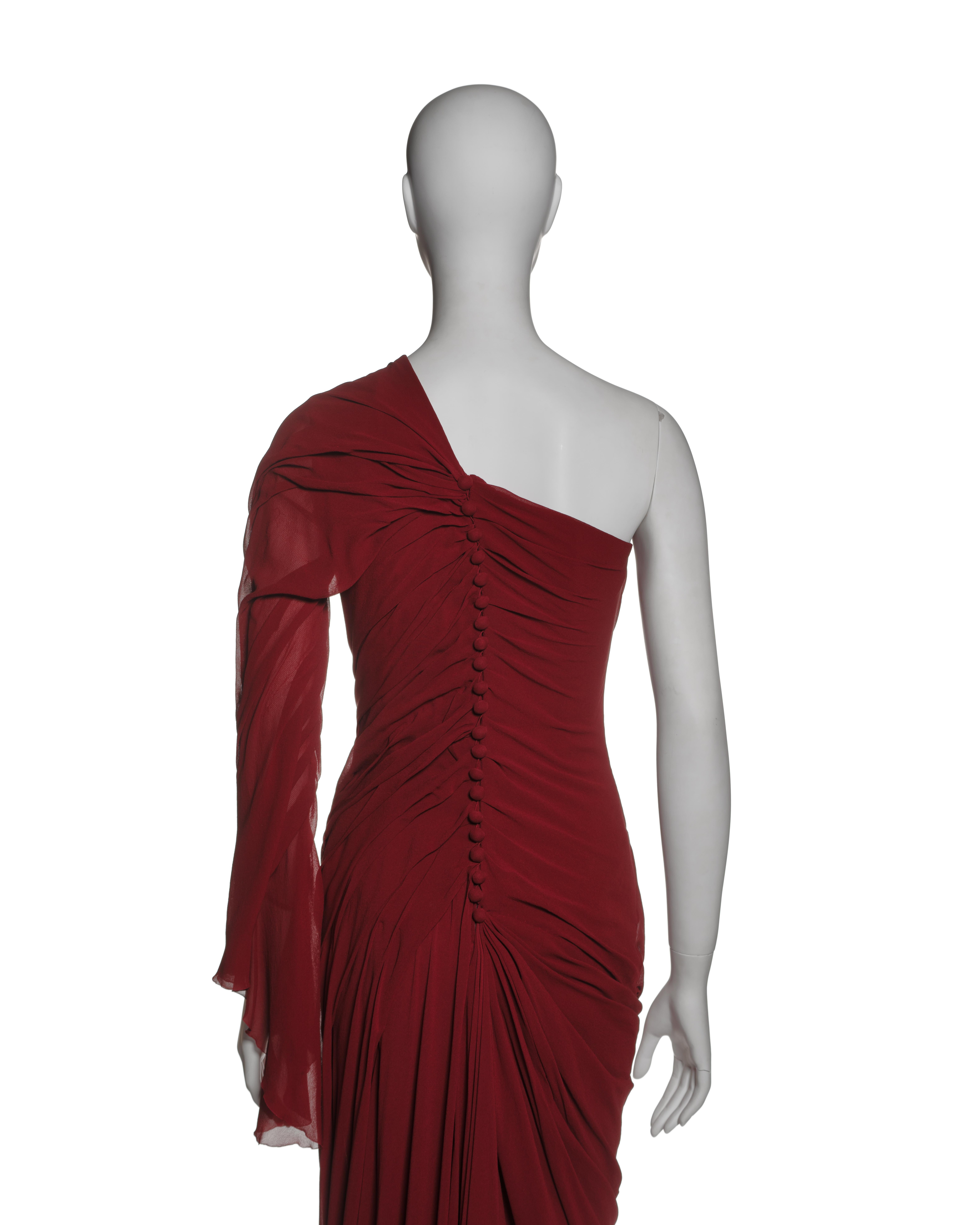 Christian Lacroix Haute-Couture Crimson Draped Silk Chiffon Gown, FW 1999 For Sale 6