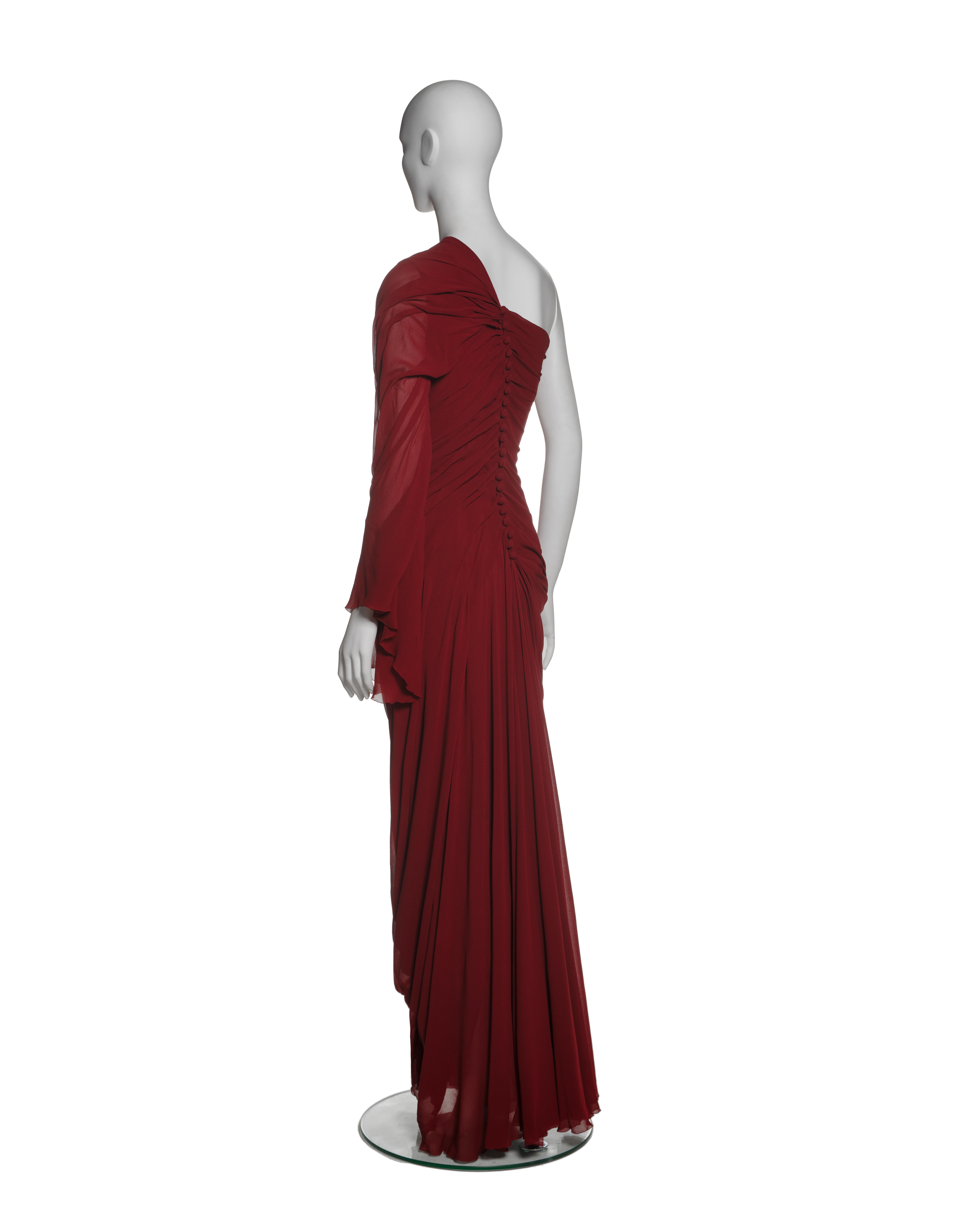 Christian Lacroix Haute-Couture Crimson Draped Silk Chiffon Gown, FW 1999 For Sale 7