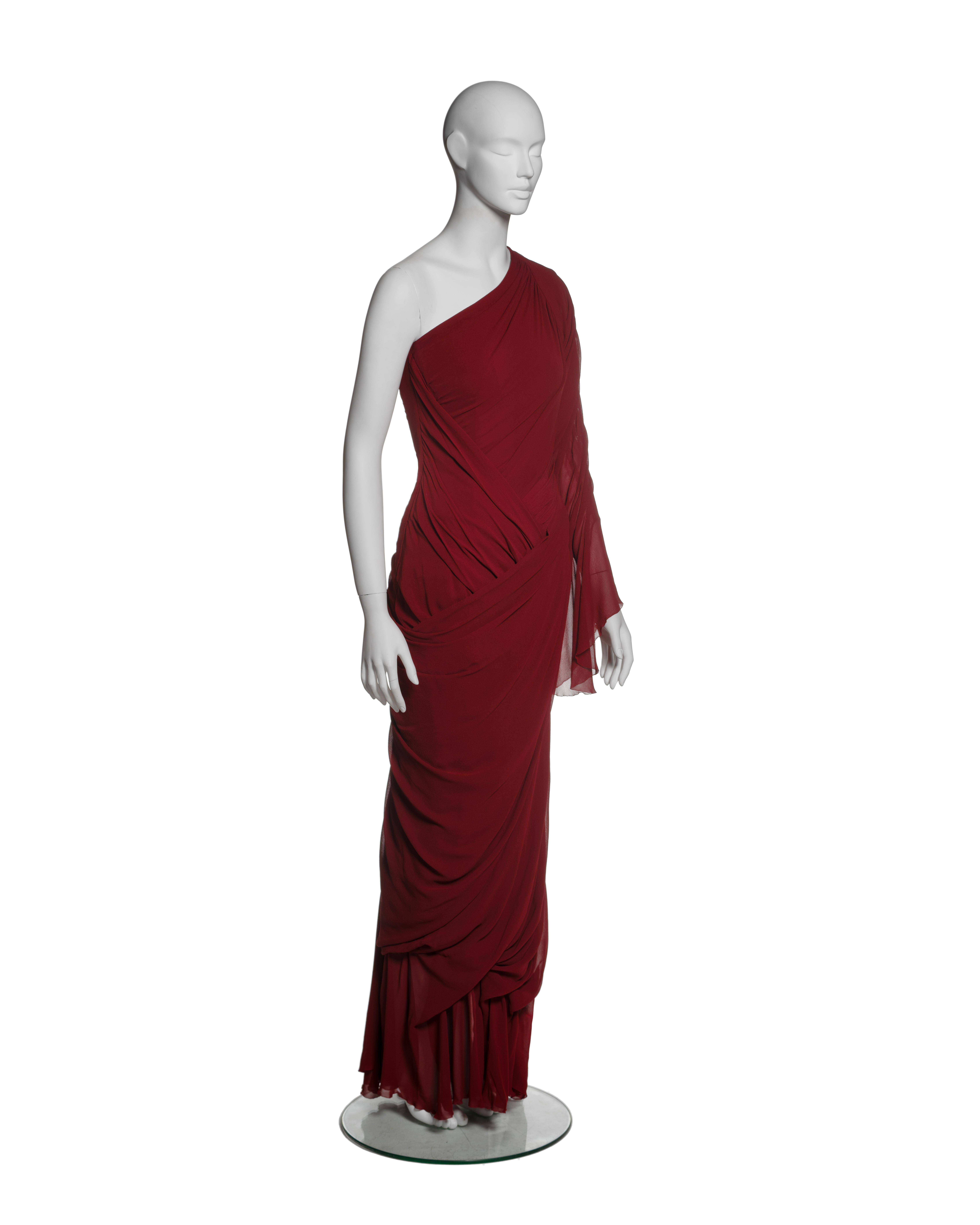 Christian Lacroix Haute-Couture Crimson Draped Silk Chiffon Gown, FW 1999 For Sale 8