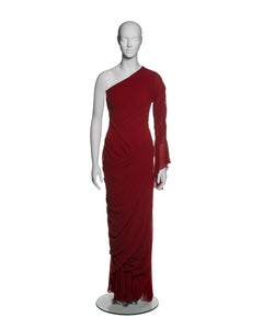 Christian Lacroix Haute-Couture Crimson Draped Silk Chiffon Gown, FW 1999