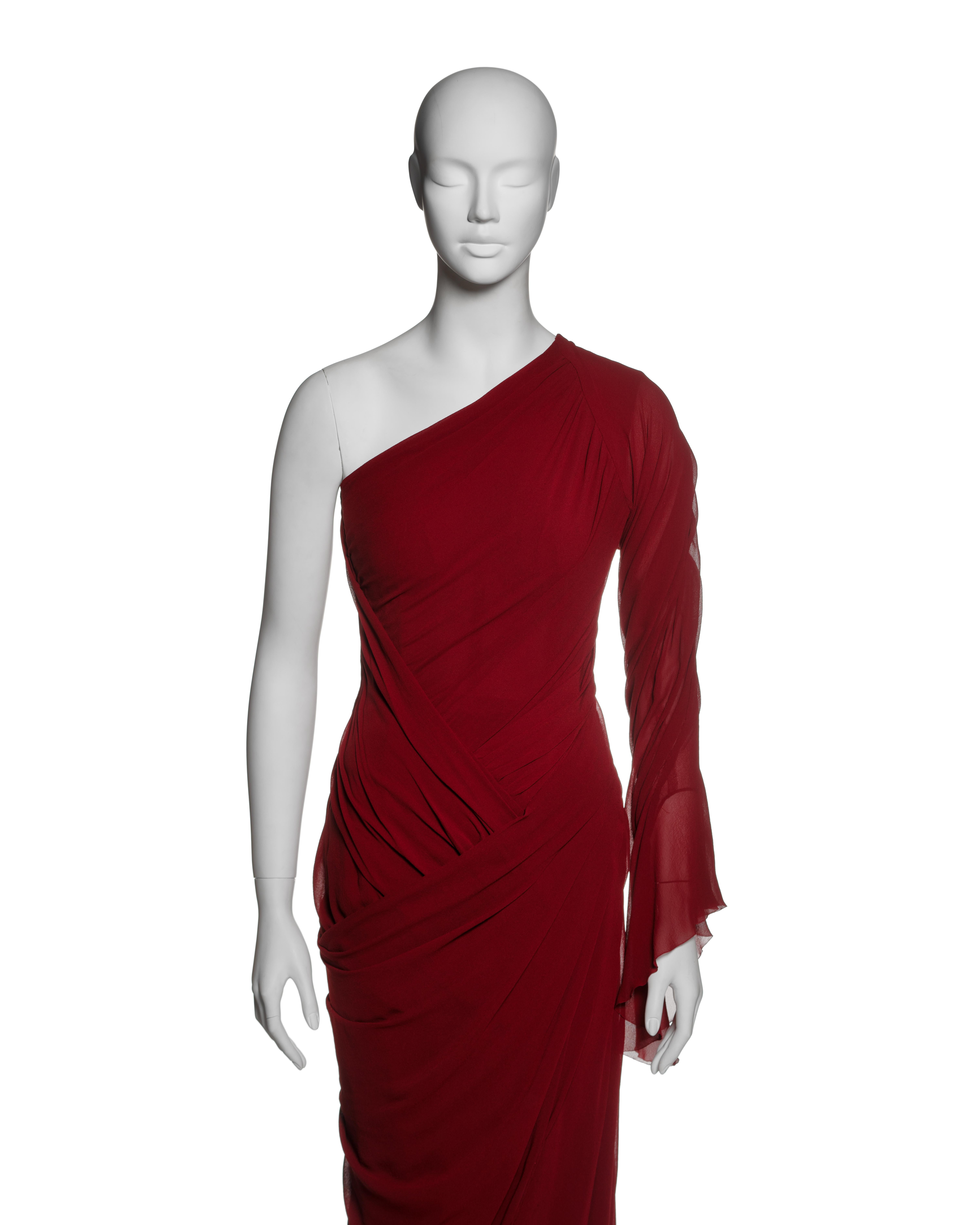 Red Christian Lacroix Haute-Couture Crimson Draped Silk Chiffon Gown, FW 1999 For Sale