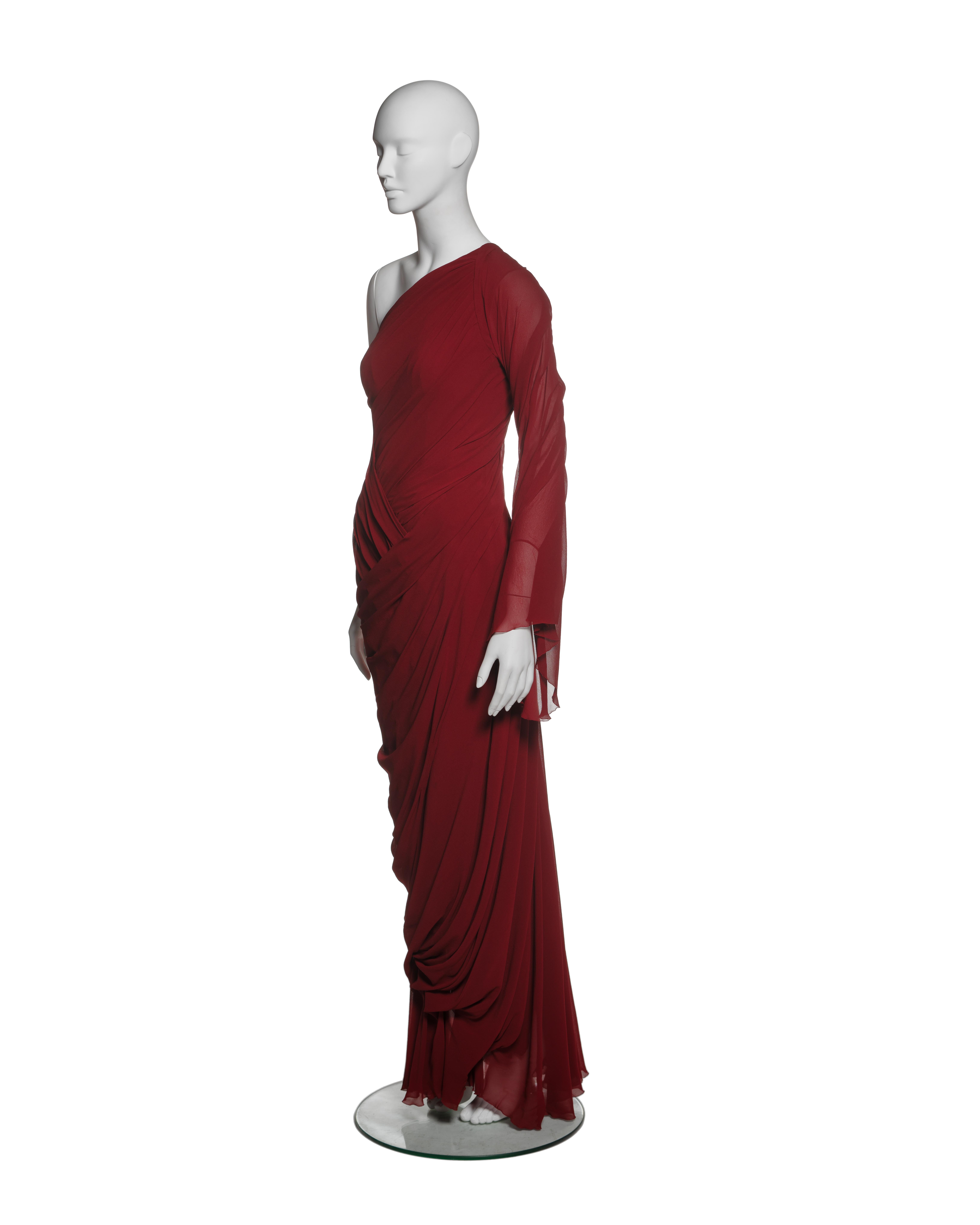 Christian Lacroix Haute-Couture Crimson Draped Silk Chiffon Gown, FW 1999 In Excellent Condition For Sale In London, GB