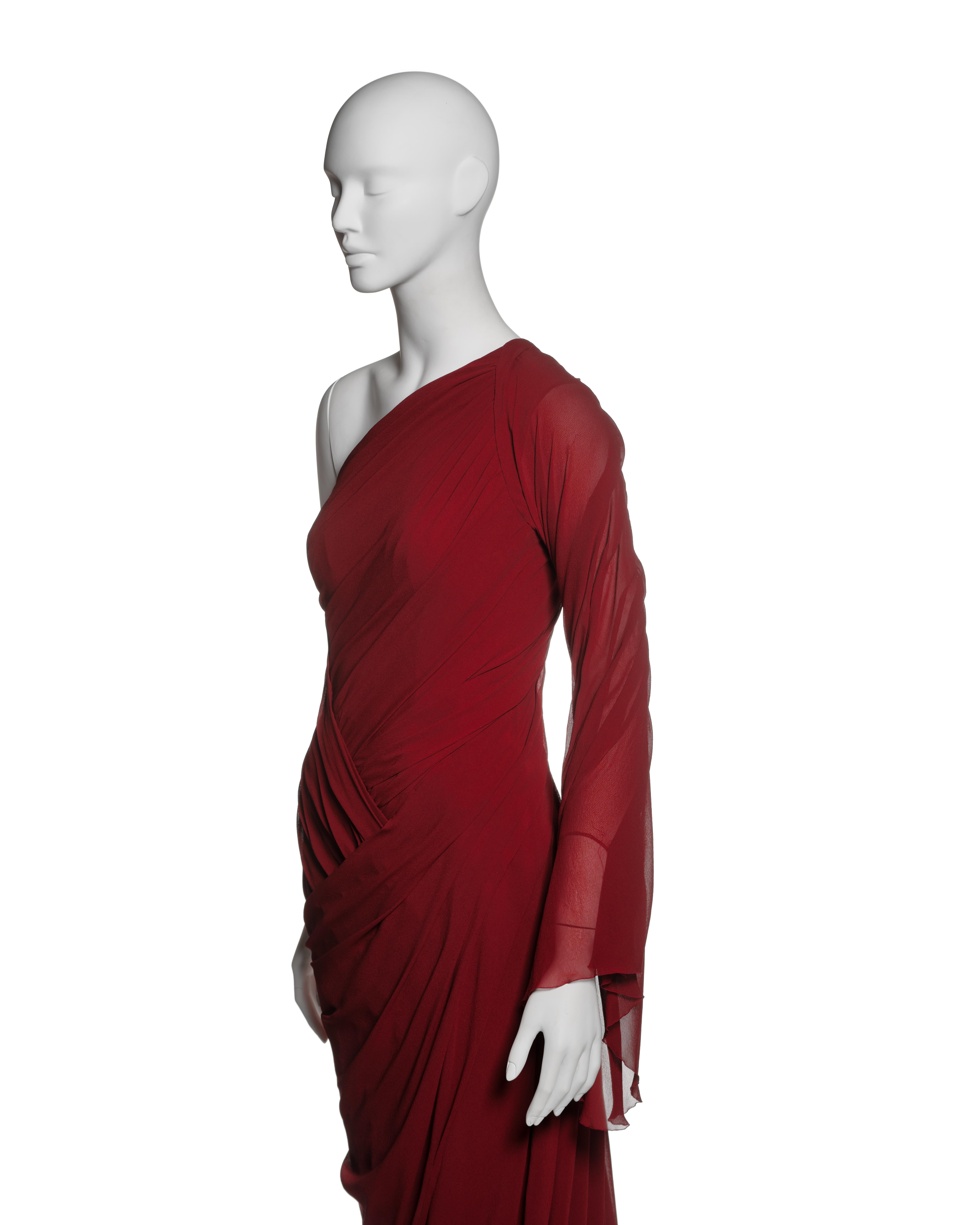 Women's Christian Lacroix Haute-Couture Crimson Draped Silk Chiffon Gown, FW 1999 For Sale