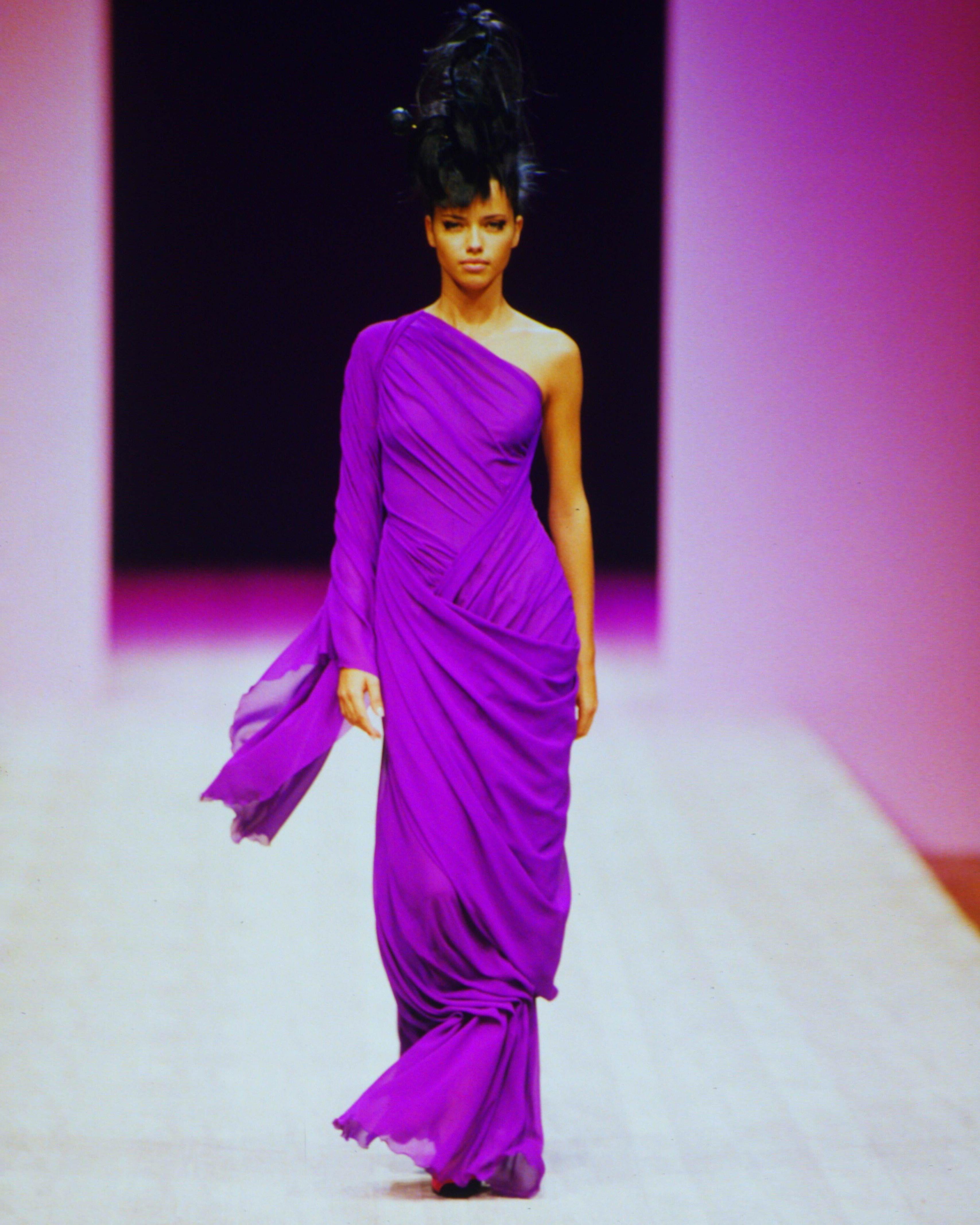 Christian Lacroix Haute-Couture Crimson Draped Silk Chiffon Gown, FW 1999 For Sale 1