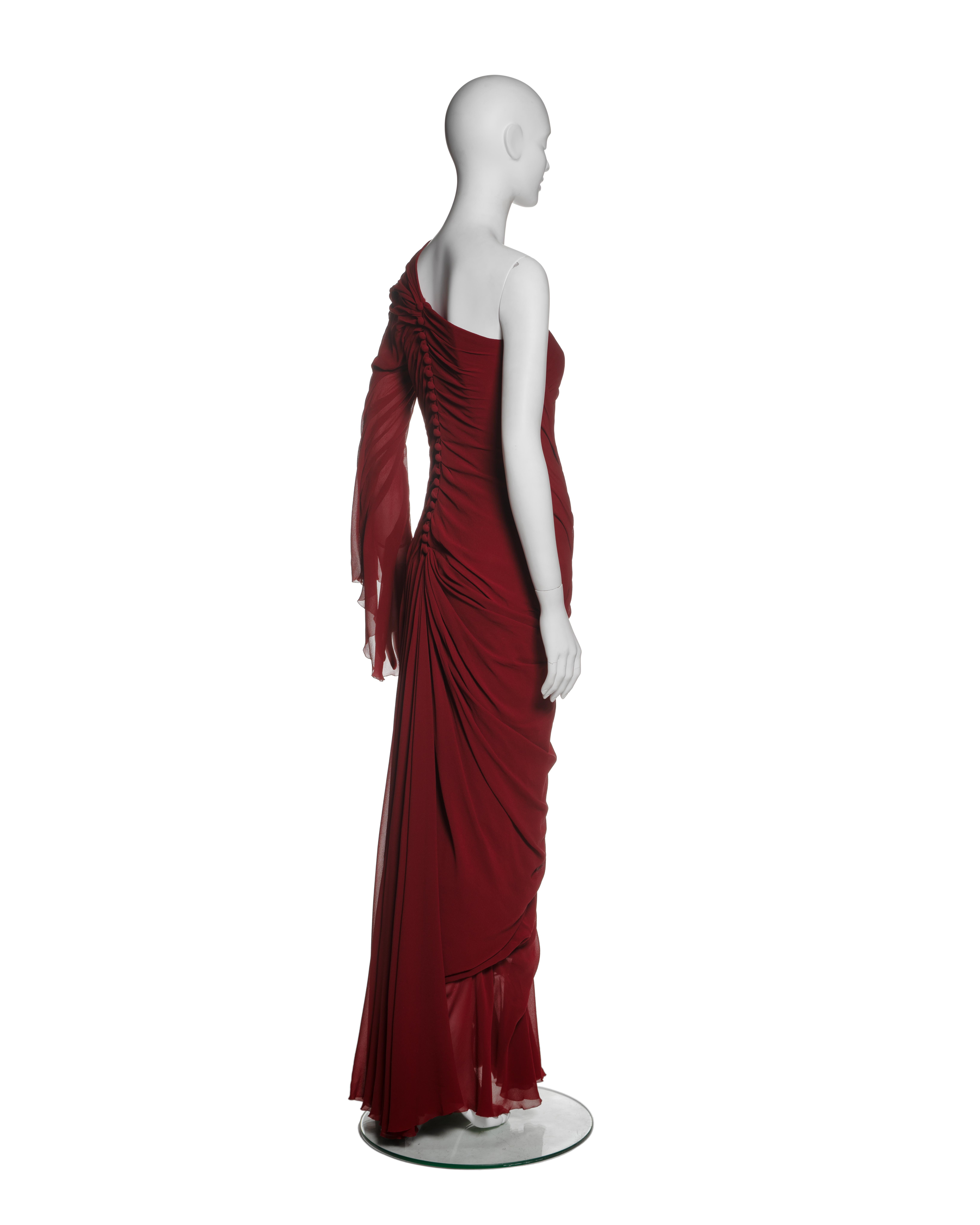 Christian Lacroix Haute-Couture Crimson Draped Silk Chiffon Gown, FW 1999 For Sale 3