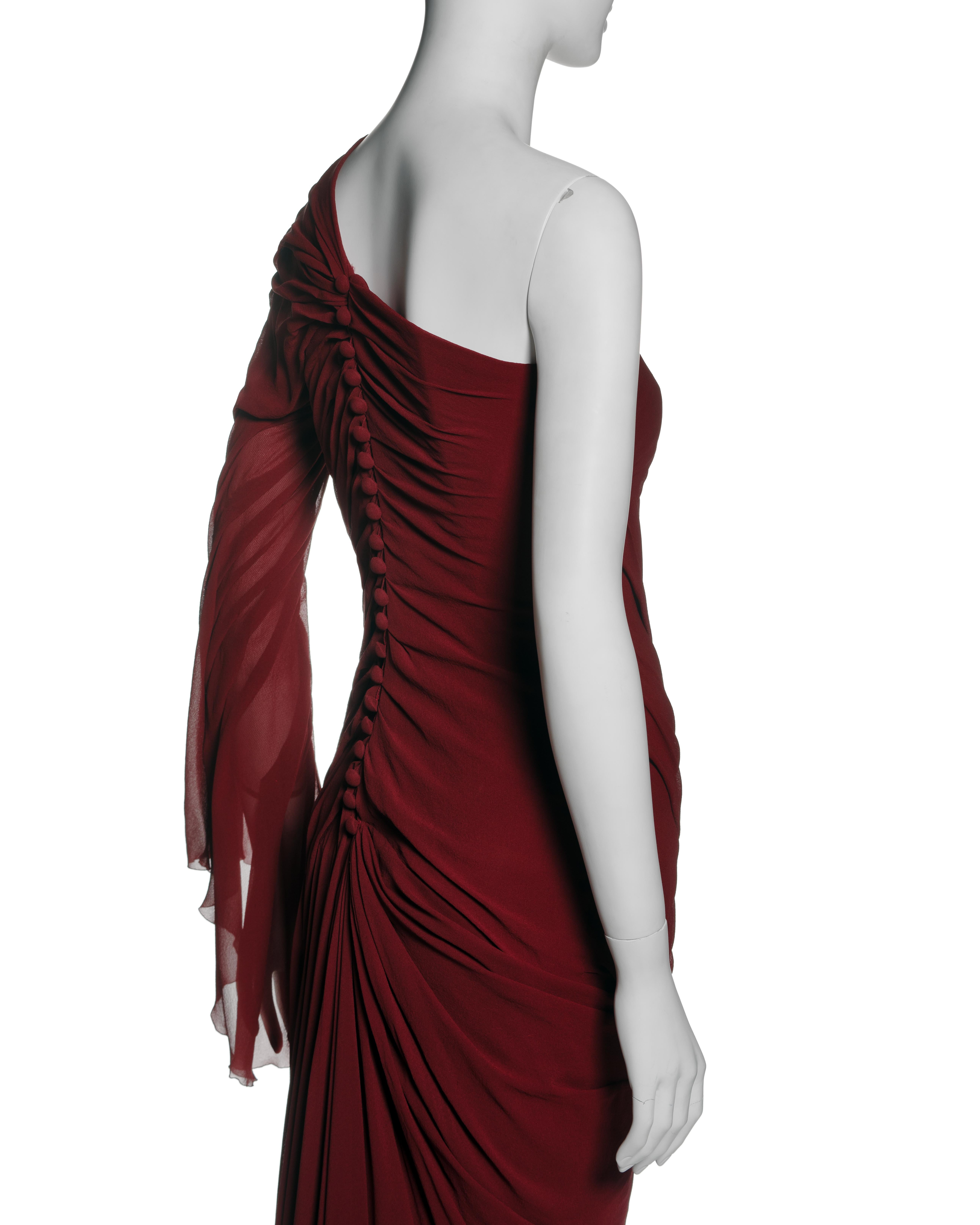 Christian Lacroix Haute-Couture Crimson Draped Silk Chiffon Gown, FW 1999 For Sale 4