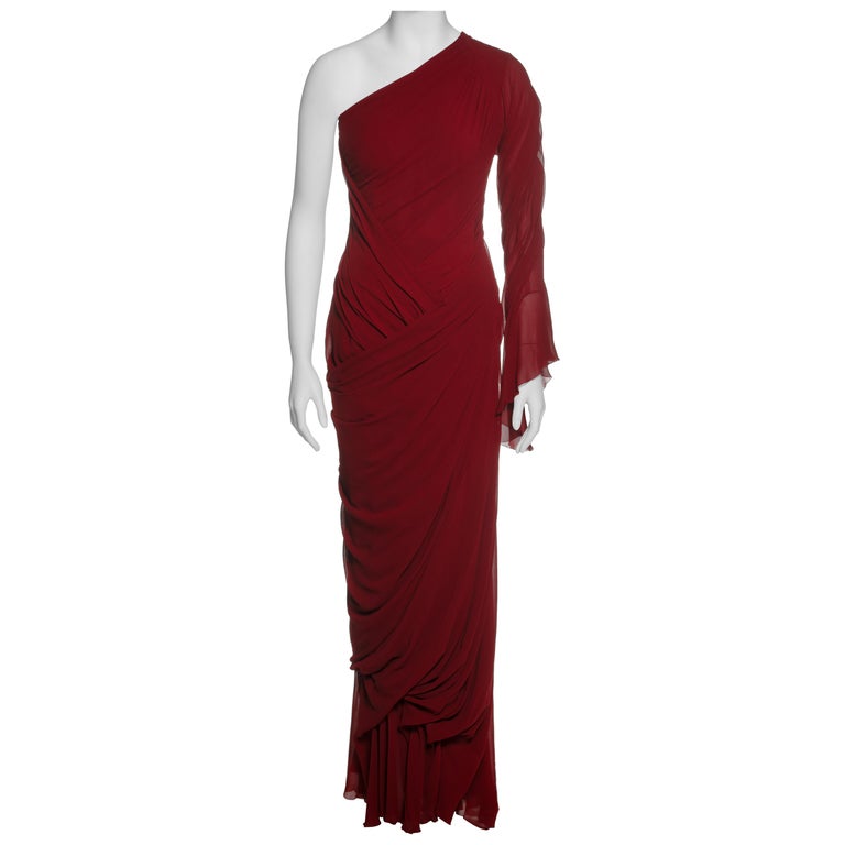 Christian Lacroix Haute-Couture Crimson Draped Silk Chiffon Gown, FW 1999  For Sale at 1stDibs