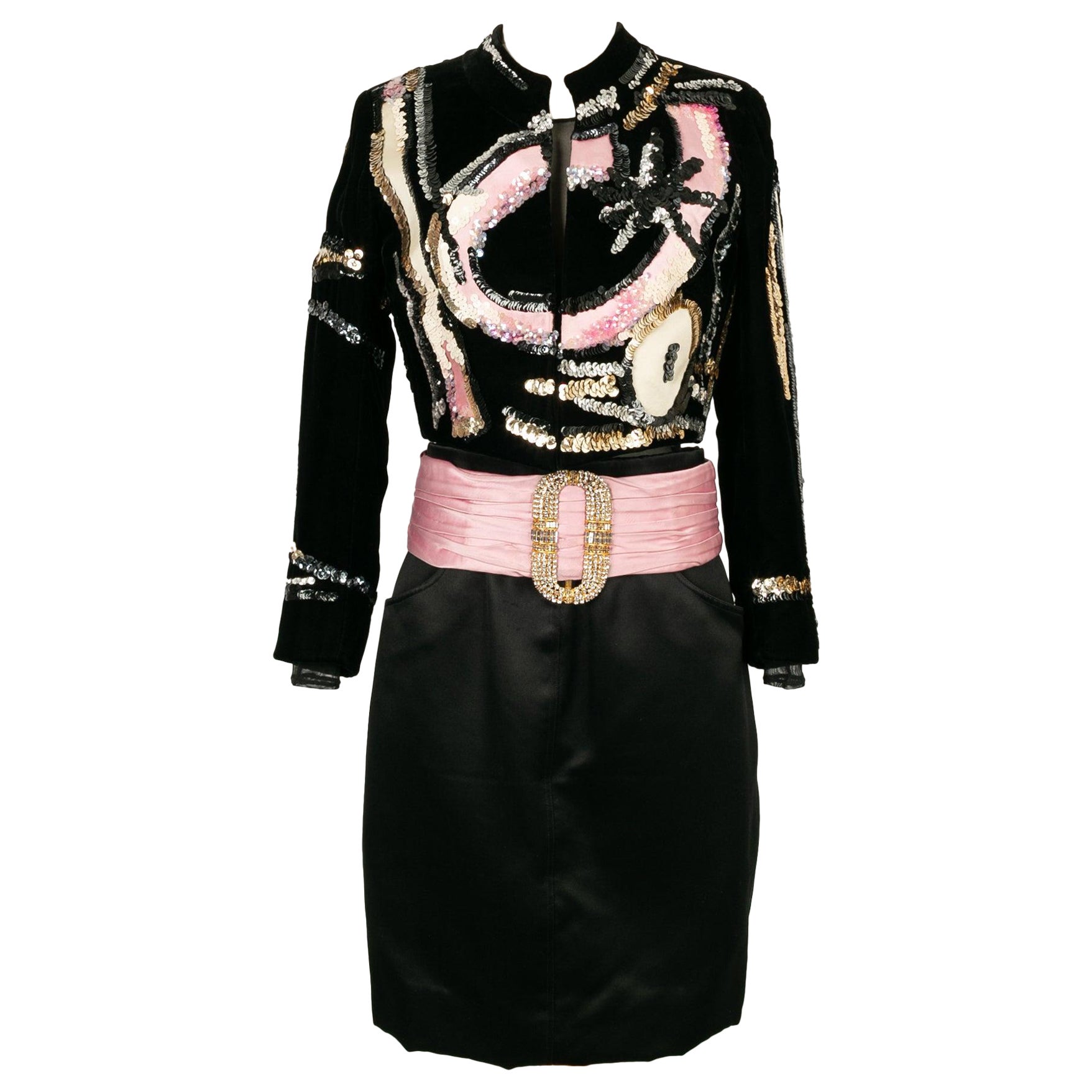 Christian Lacroix Haute Couture Set aus schwarzer Samtjacke und Samtjacke