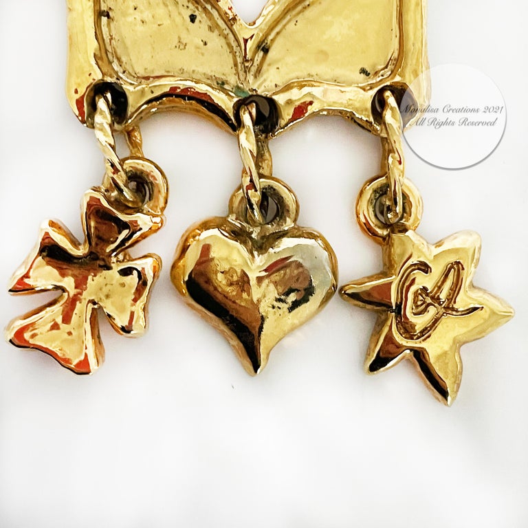 Christian Lacroix Heart Brooch with Dangle Charms Cross Heart Star