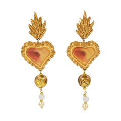 Christian Lacroix Heart Cameo Clip Earrings with Murano Glass Bead