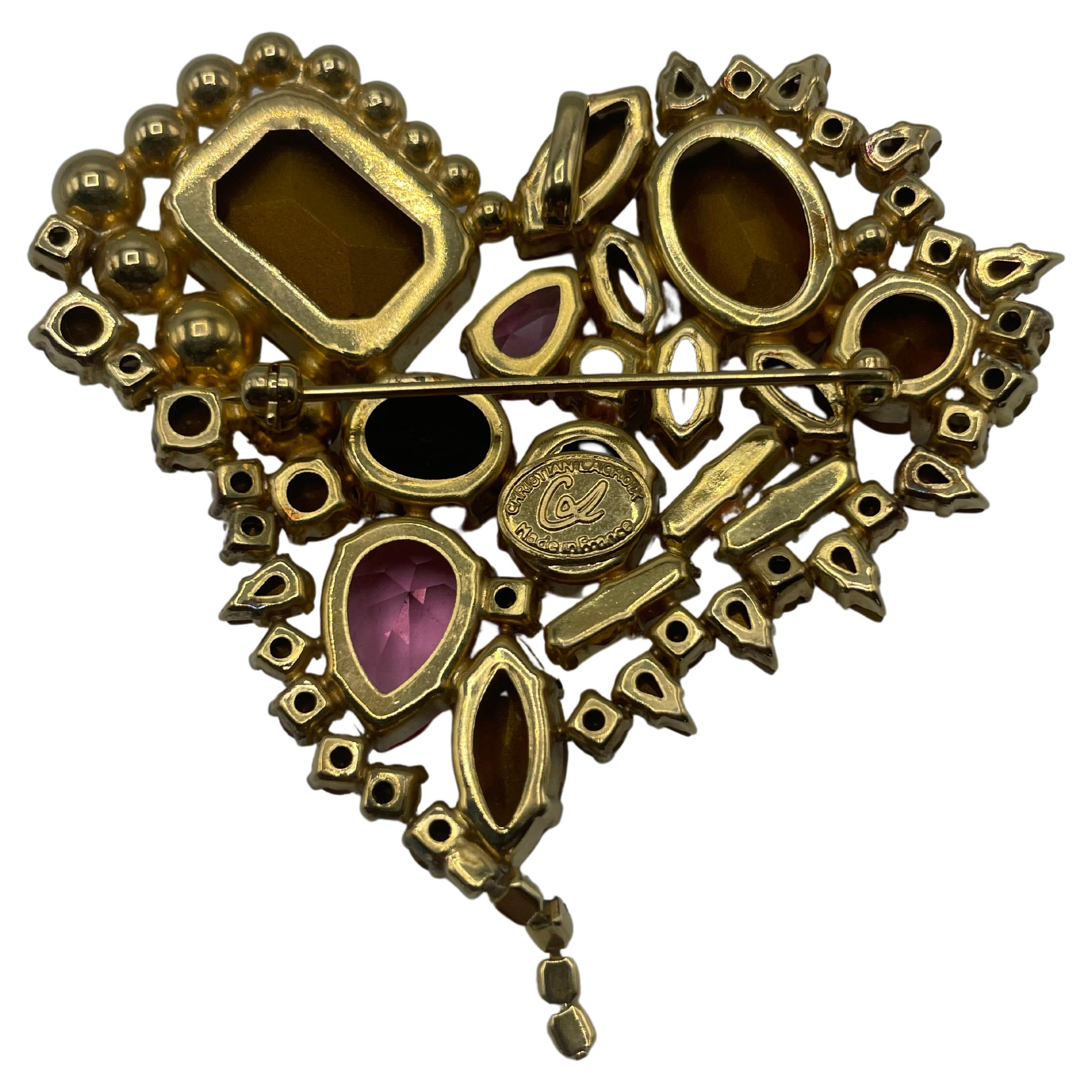 Women's or Men's Christian Lacroix Heart Shape Color Rhinestone brooch For Sale