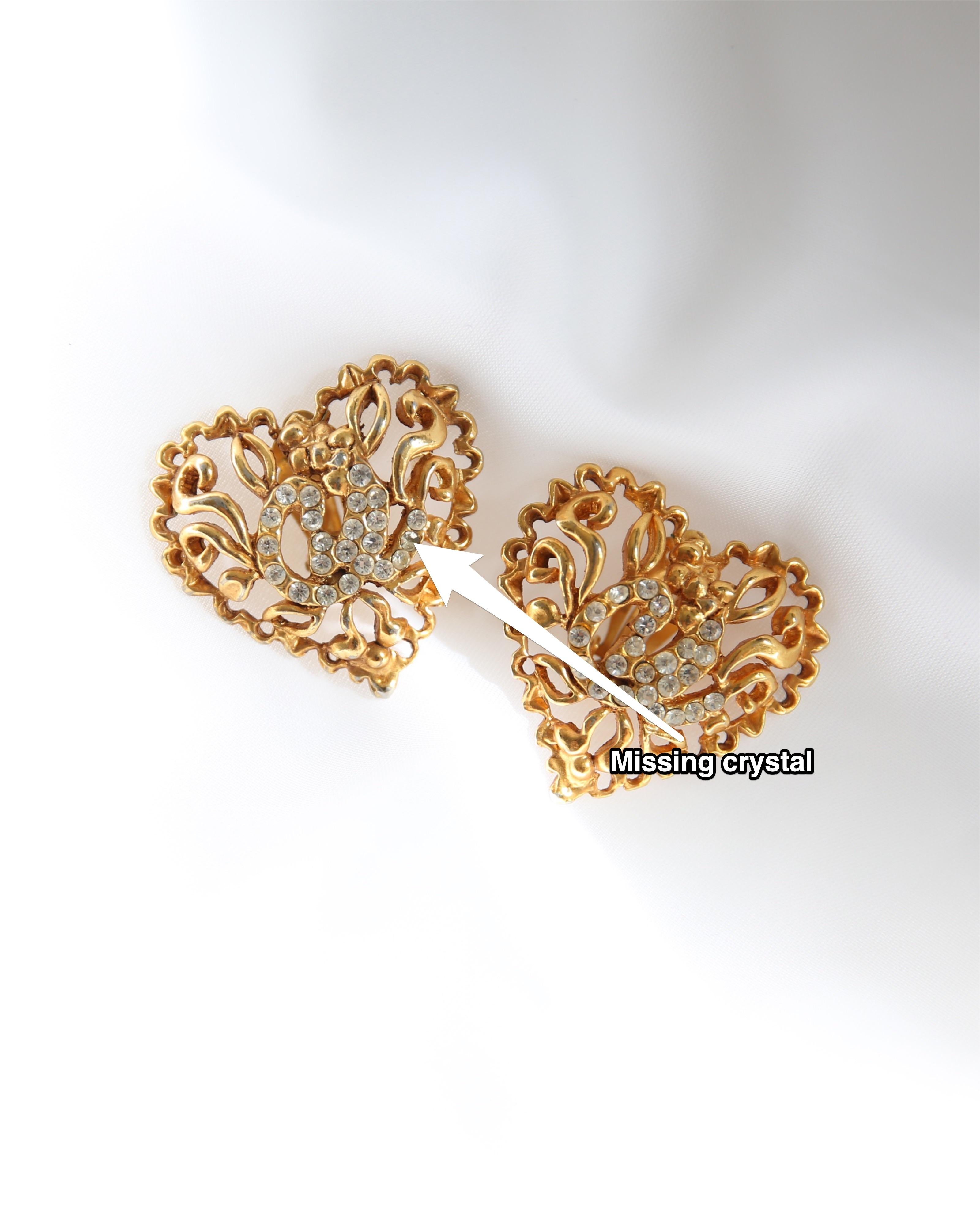Clip on Gold Heart and Crystal Clip on Earrings