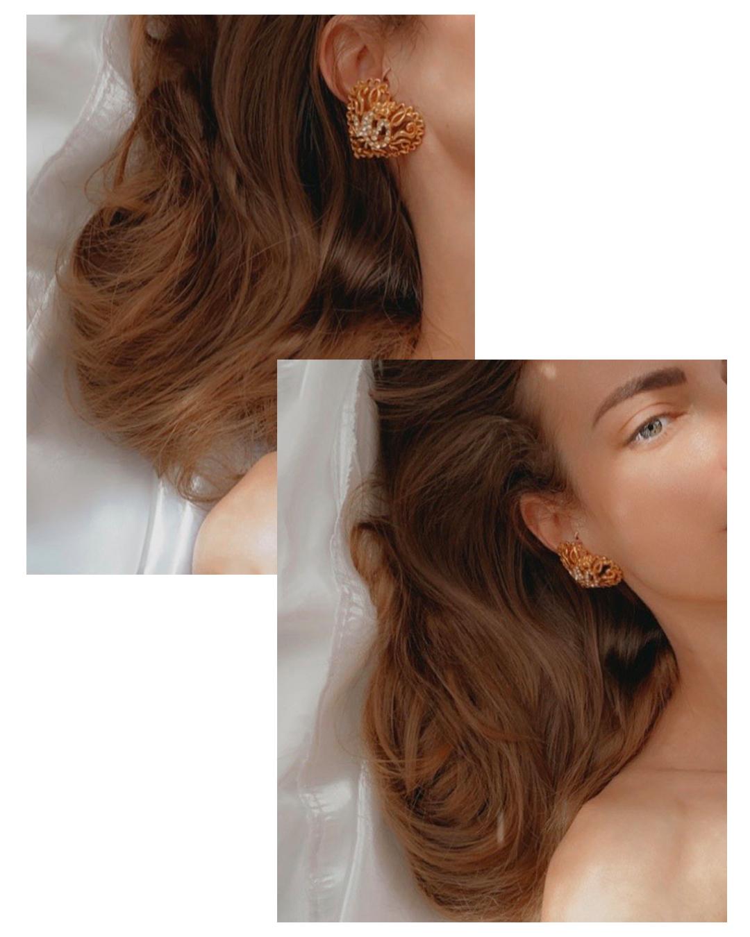 Christian Lacroix herzförmige filigrane goldene Kristallklammer auf übergroßen Ohrringen im Angebot 3