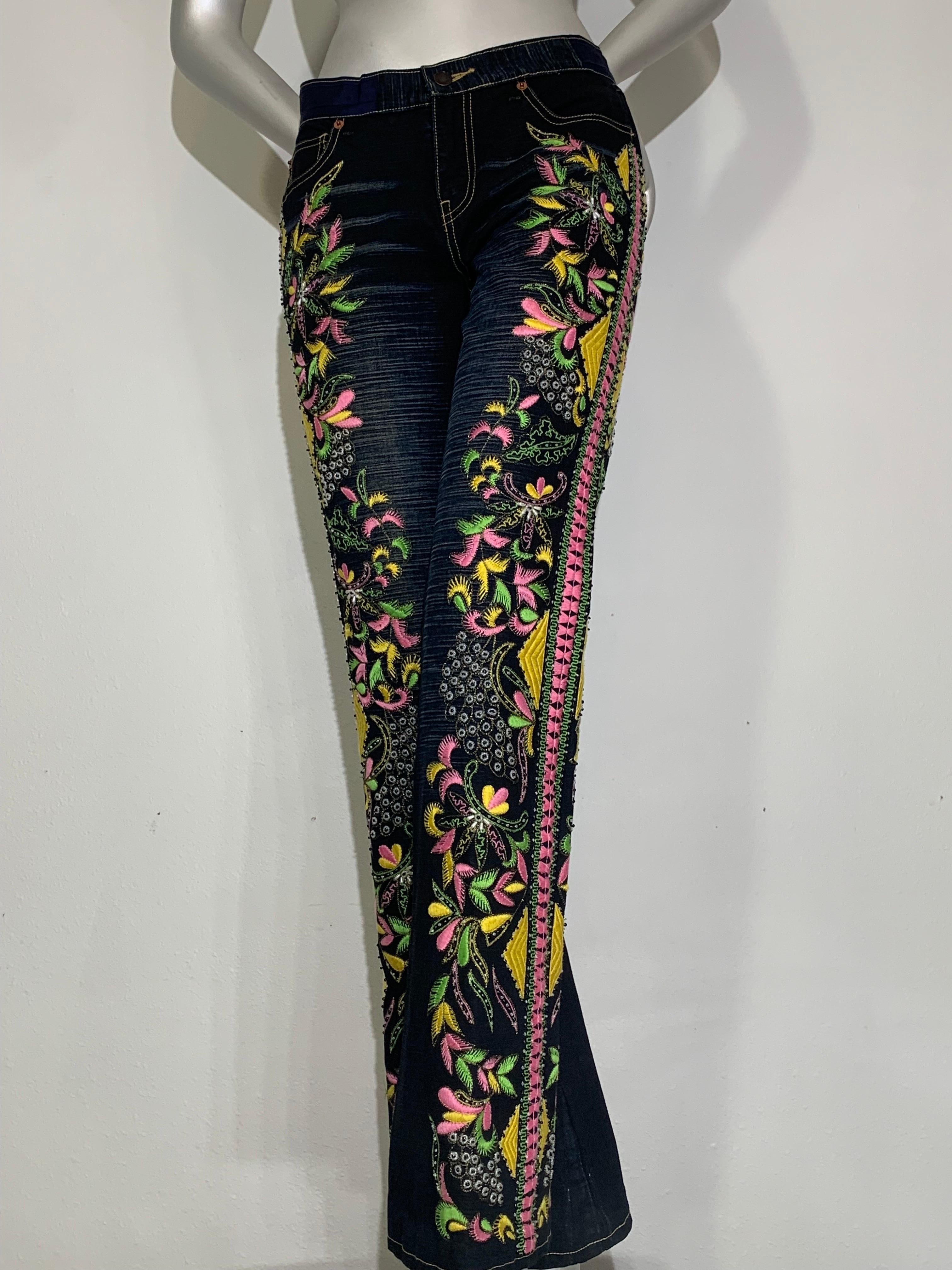 Christian Lacroix Vaqueros vaqueros desgastados Bootleg con grandes bordados y cuentas Negro en venta