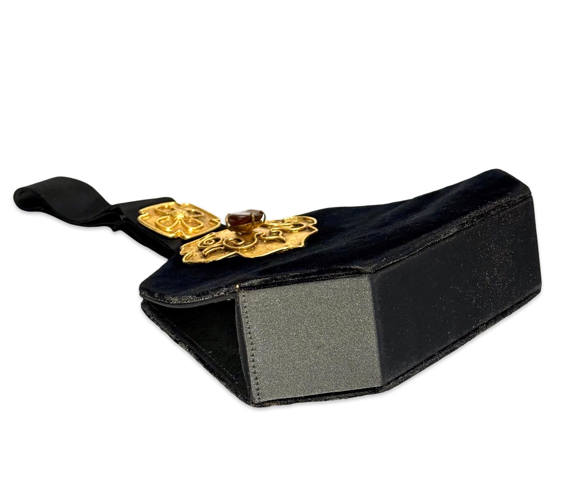 Black Christian Lacroix hexagon black velvet and satin handle bag For Sale