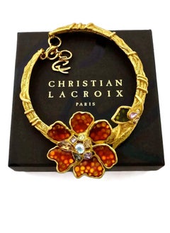 CHRISTIAN LACROIX Iridescent Flower Rhinestone Enamel Rigid Choker Necklace