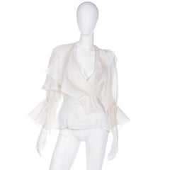 Christian Lacroix Ivory Silk Organza Ruffled Blouse F/W 1995 Deadstock w Tags