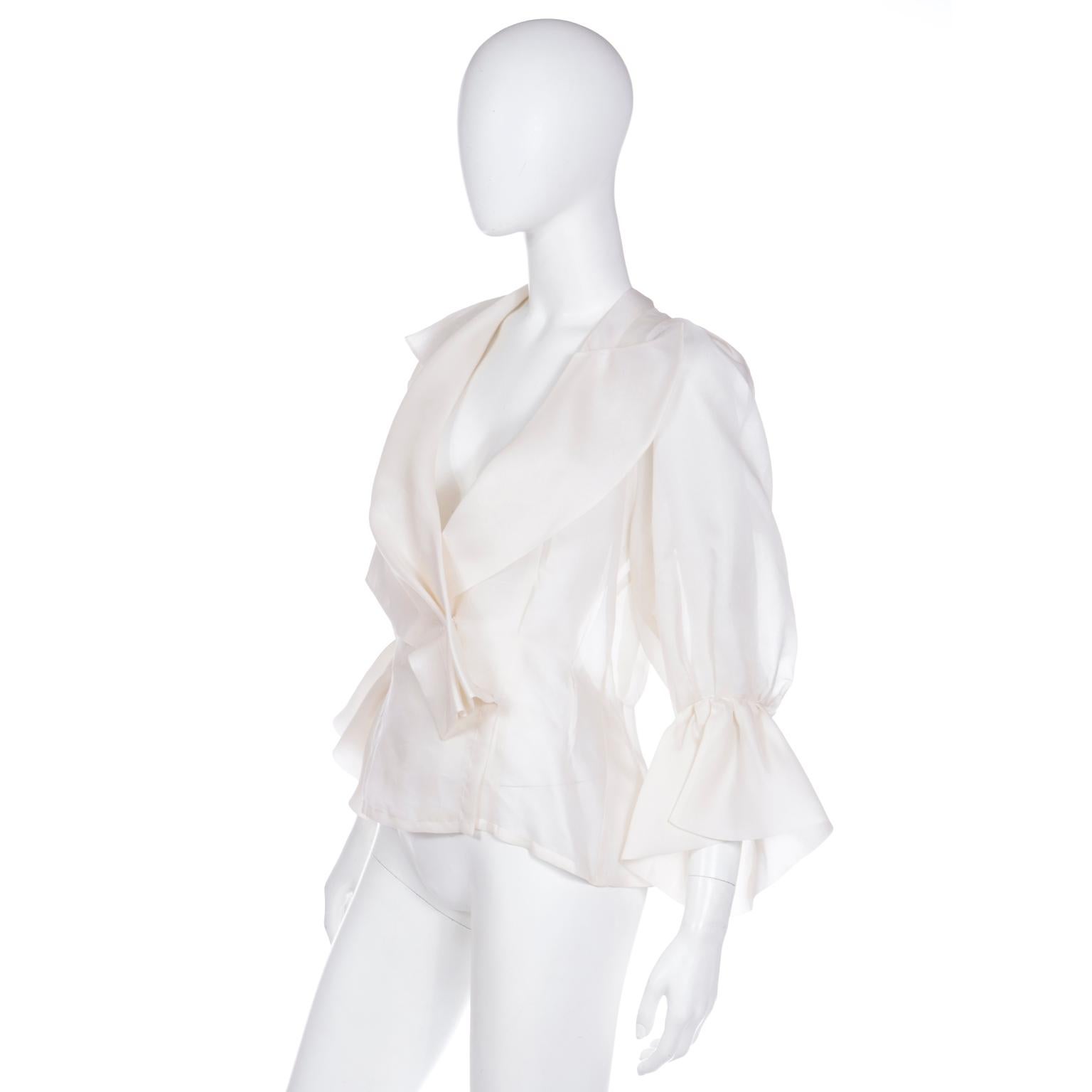 Christian Lacroix Ivory Silk Organza Ruffled Blouse F/W 1995 Deadstock w Tags In Excellent Condition In Portland, OR