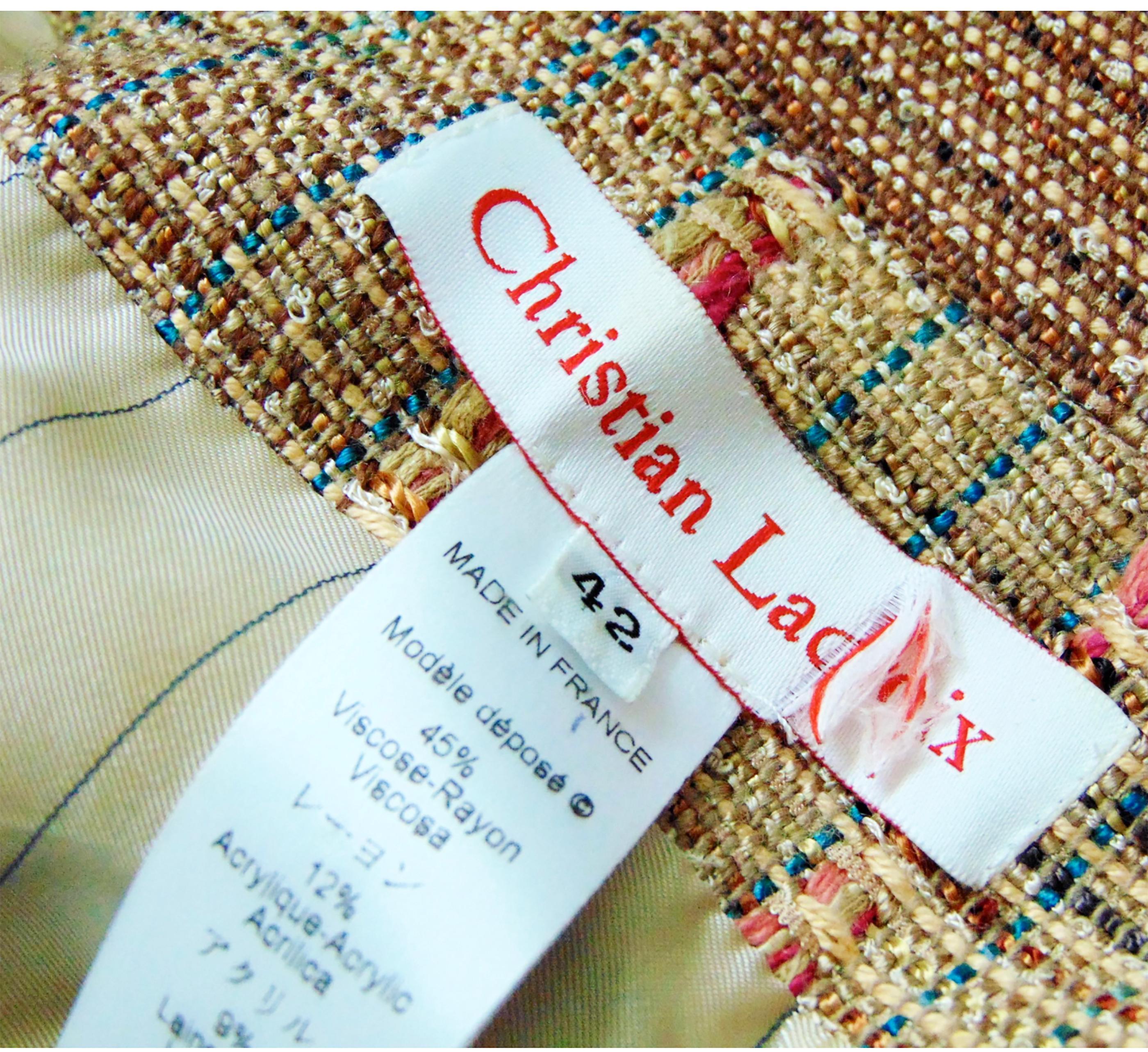 Christian Lacroix Jacket Multicolor Silk Blend Tweed Cropped + Matching Belt 42 For Sale 4
