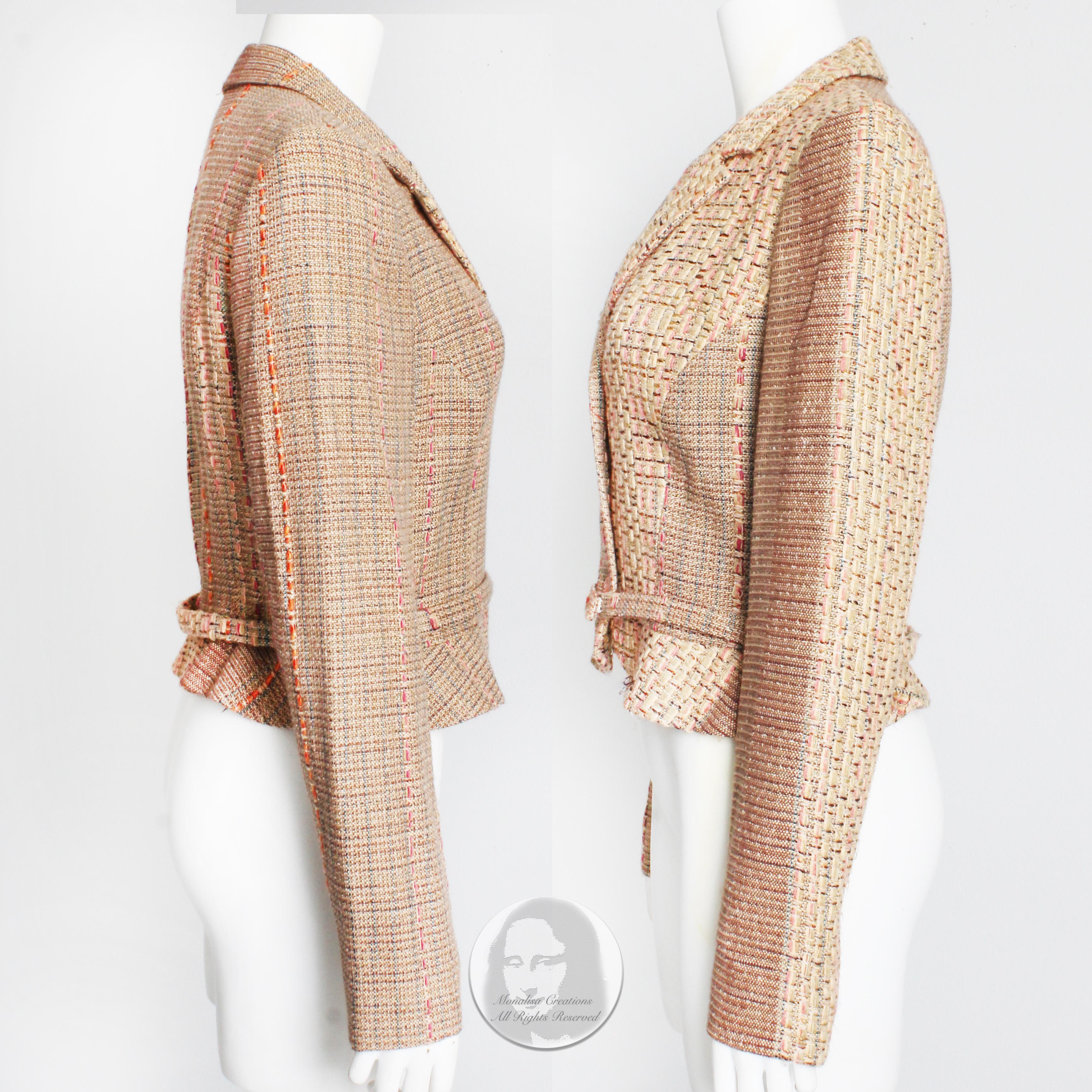 Christian Lacroix Jacket Multicolor Silk Blend Tweed Cropped + Matching Belt 42 In Good Condition For Sale In Port Saint Lucie, FL