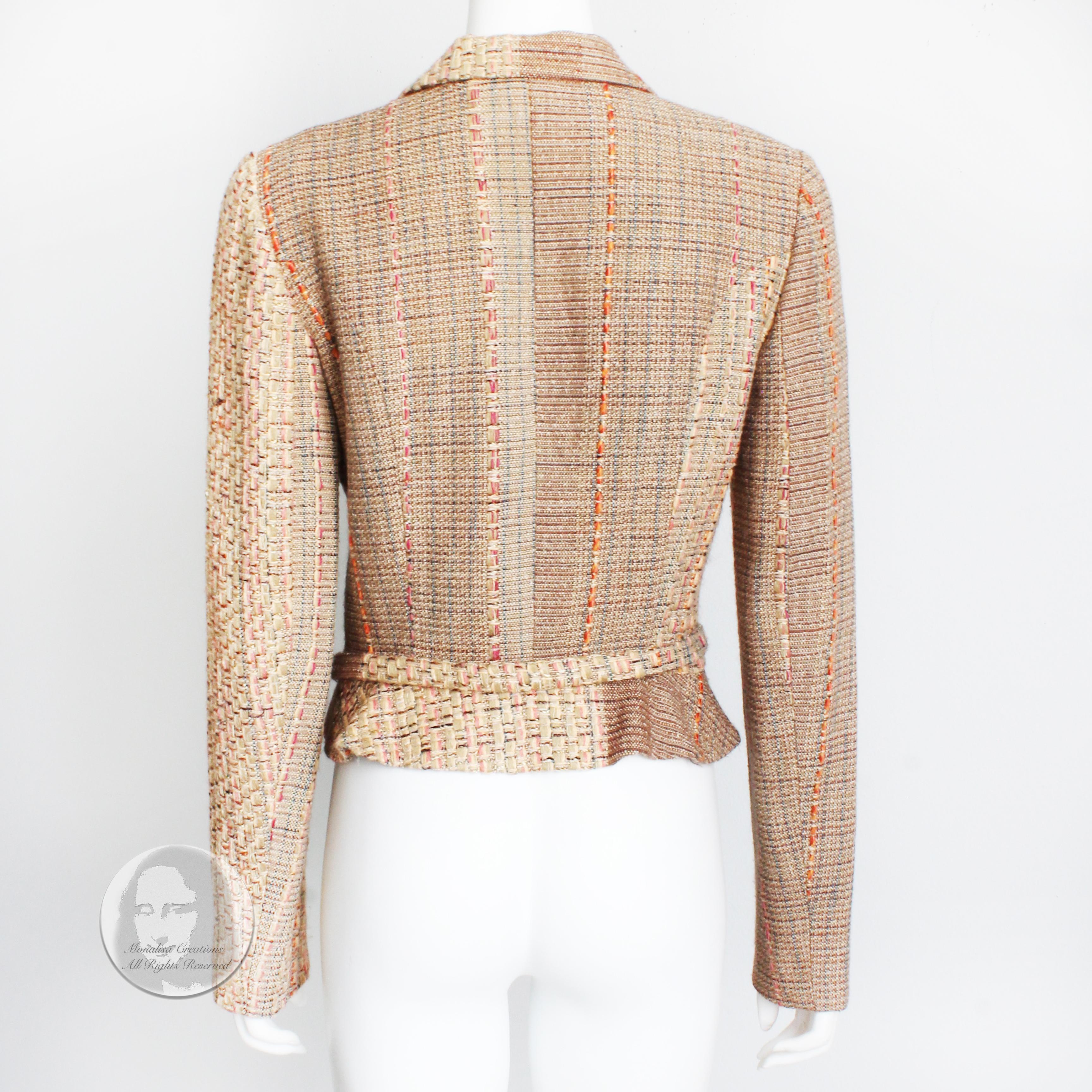 Women's or Men's Christian Lacroix Jacket Multicolor Silk Blend Tweed Cropped + Matching Belt 42 For Sale