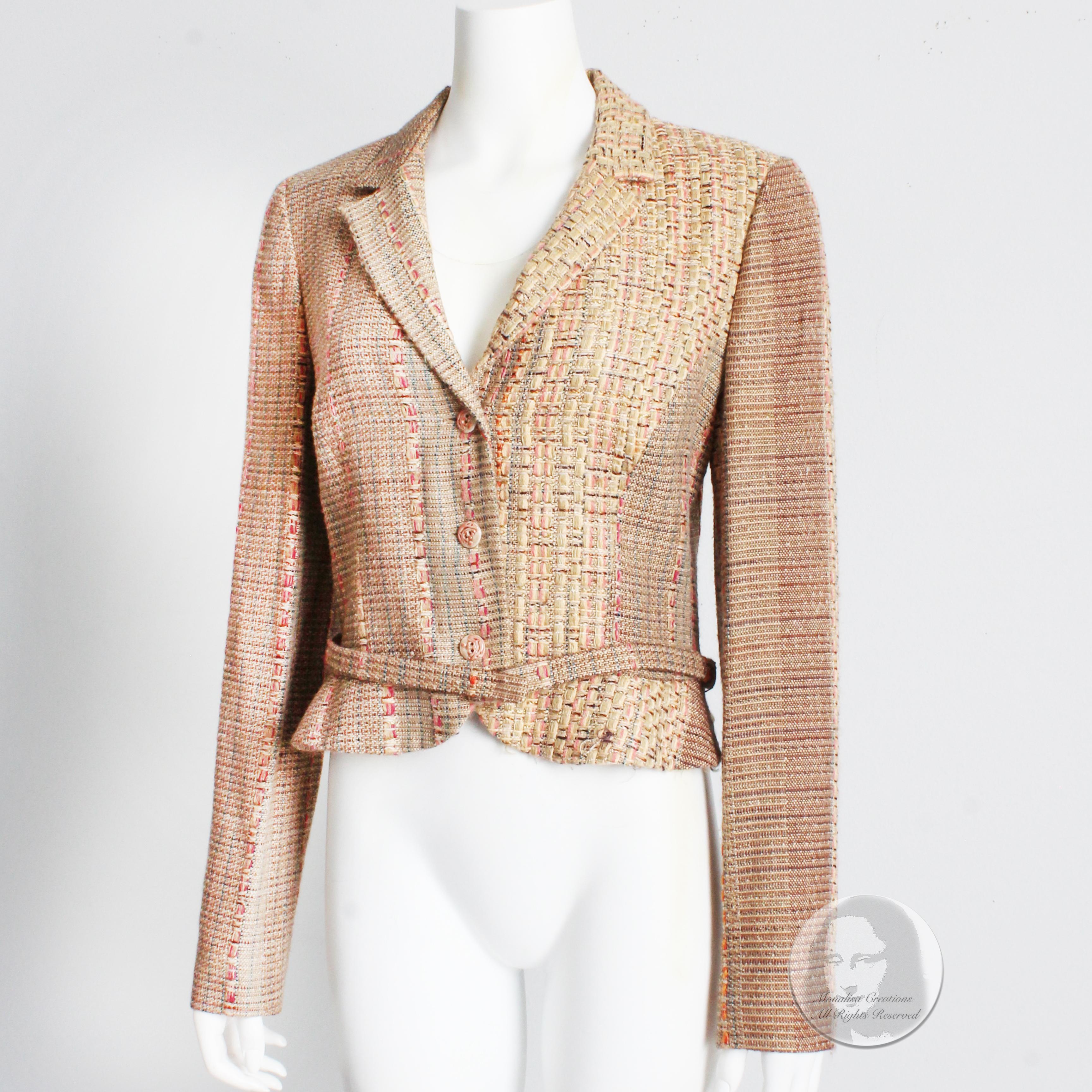 Christian Lacroix Jacket Multicolor Silk Blend Tweed Cropped + Matching Belt 42 For Sale 1