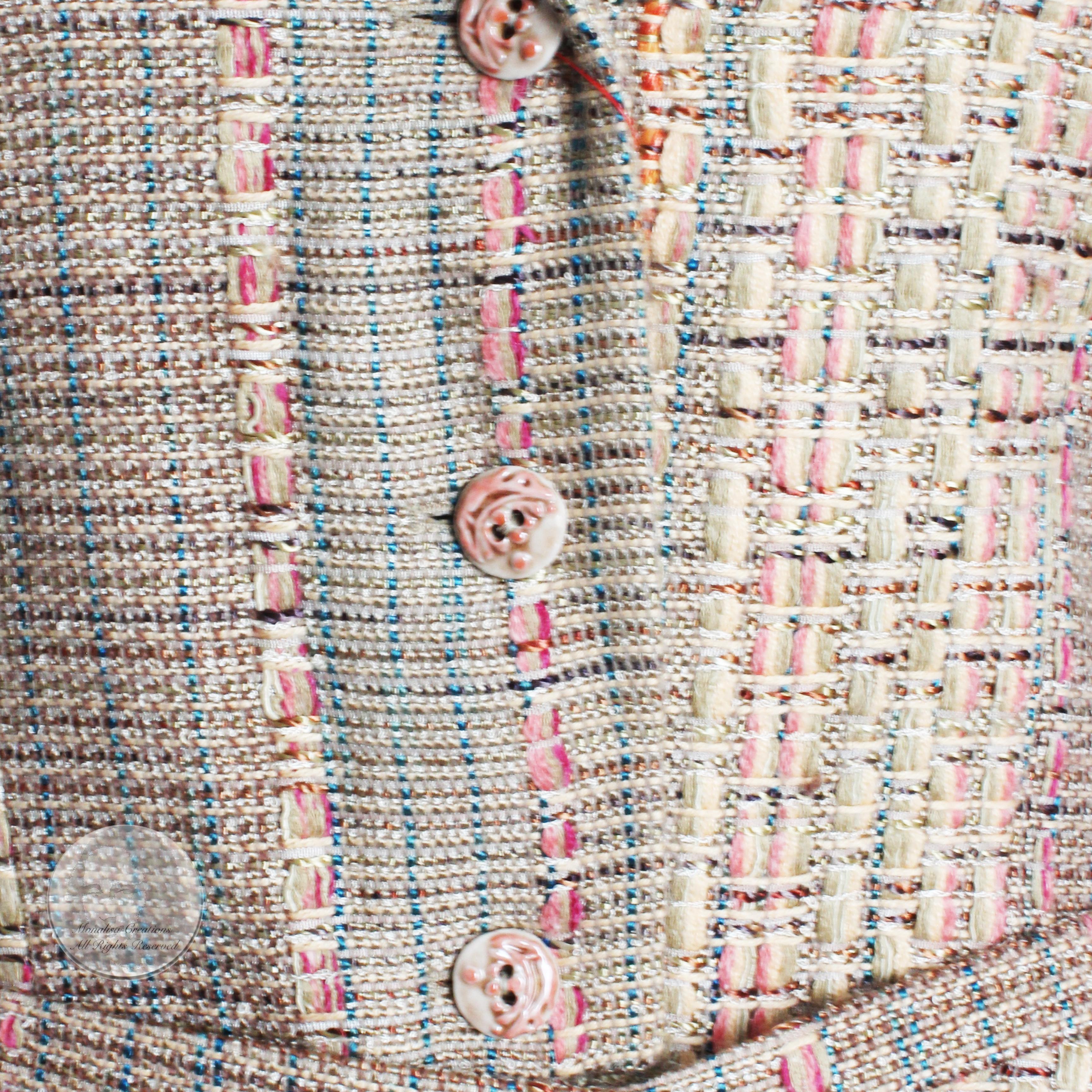 Christian Lacroix Jacket Multicolor Silk Blend Tweed Cropped + Matching Belt 42 For Sale 3