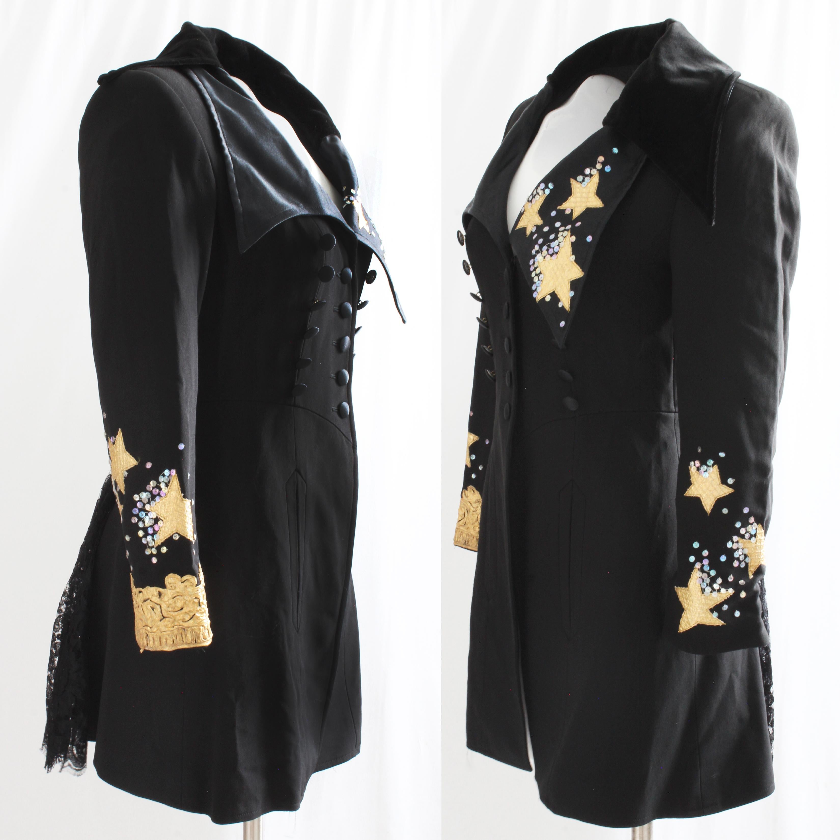 Christian Lacroix Jacket Stars and Sequins Black Structured Gabardine Velvet 90s For Sale 2