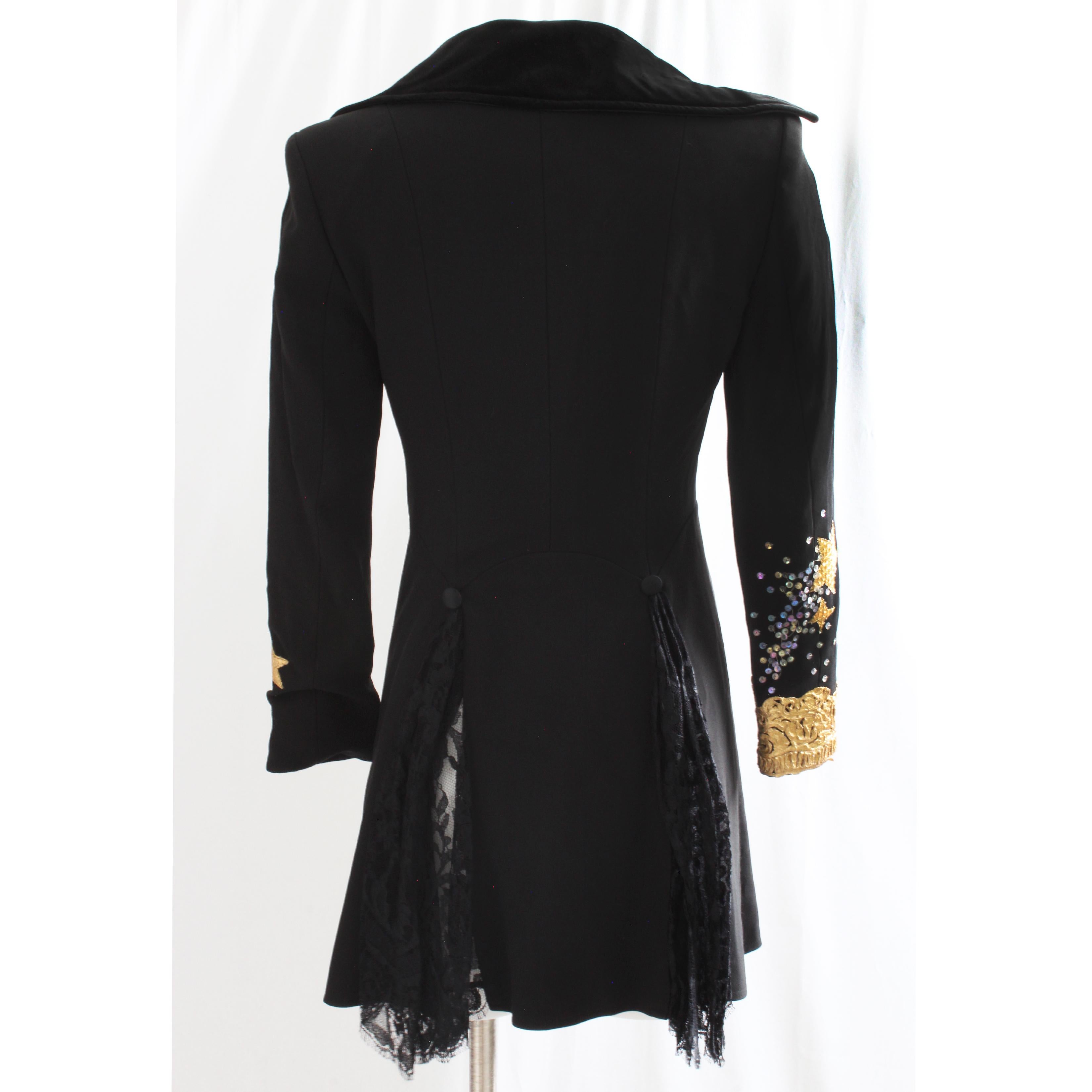 Christian Lacroix Jacket Stars and Sequins Black Structured Gabardine Velvet 90s For Sale 4