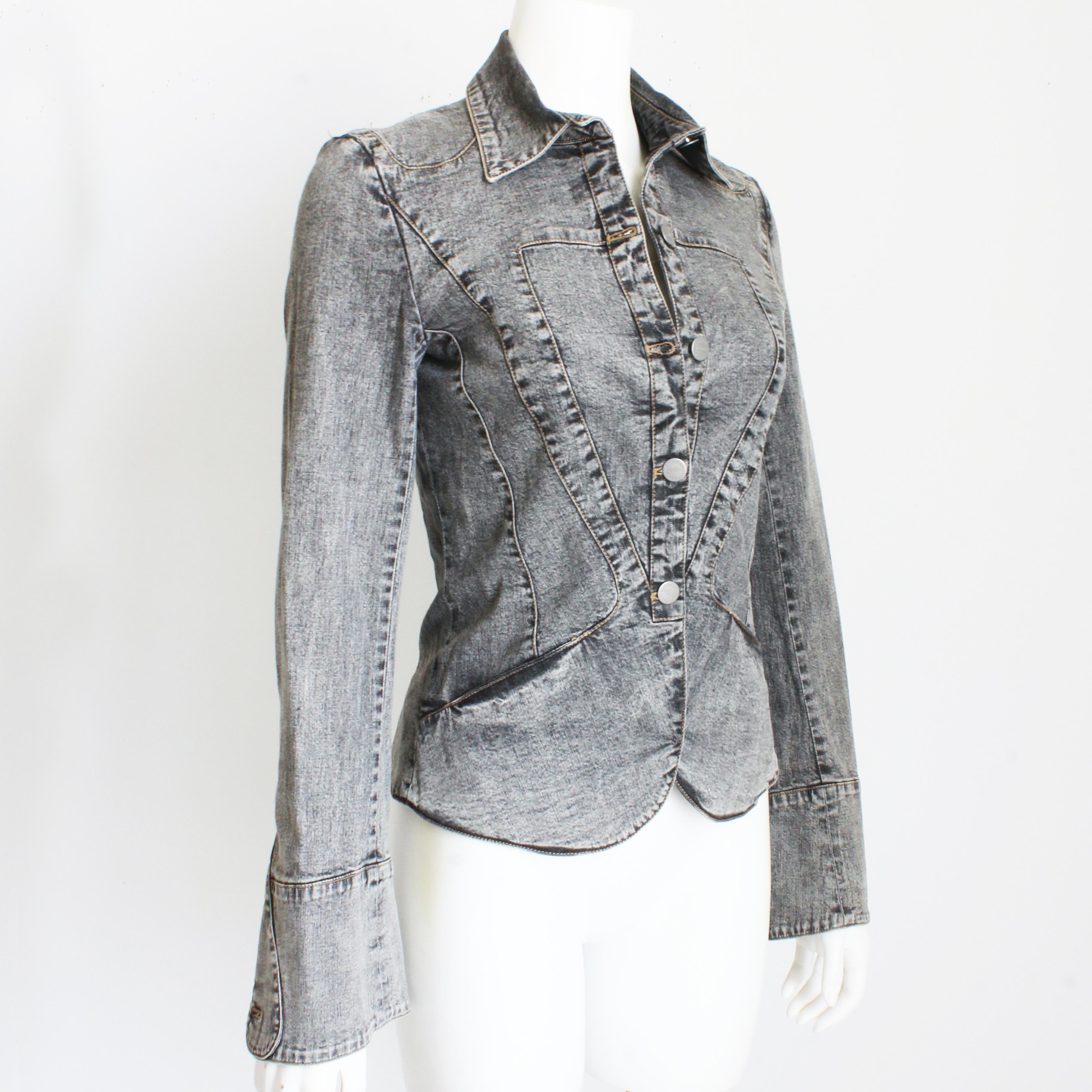Women's or Men's Christian Lacroix Jacket with Embellished Heart Distressed Denim Y2K Size 38 