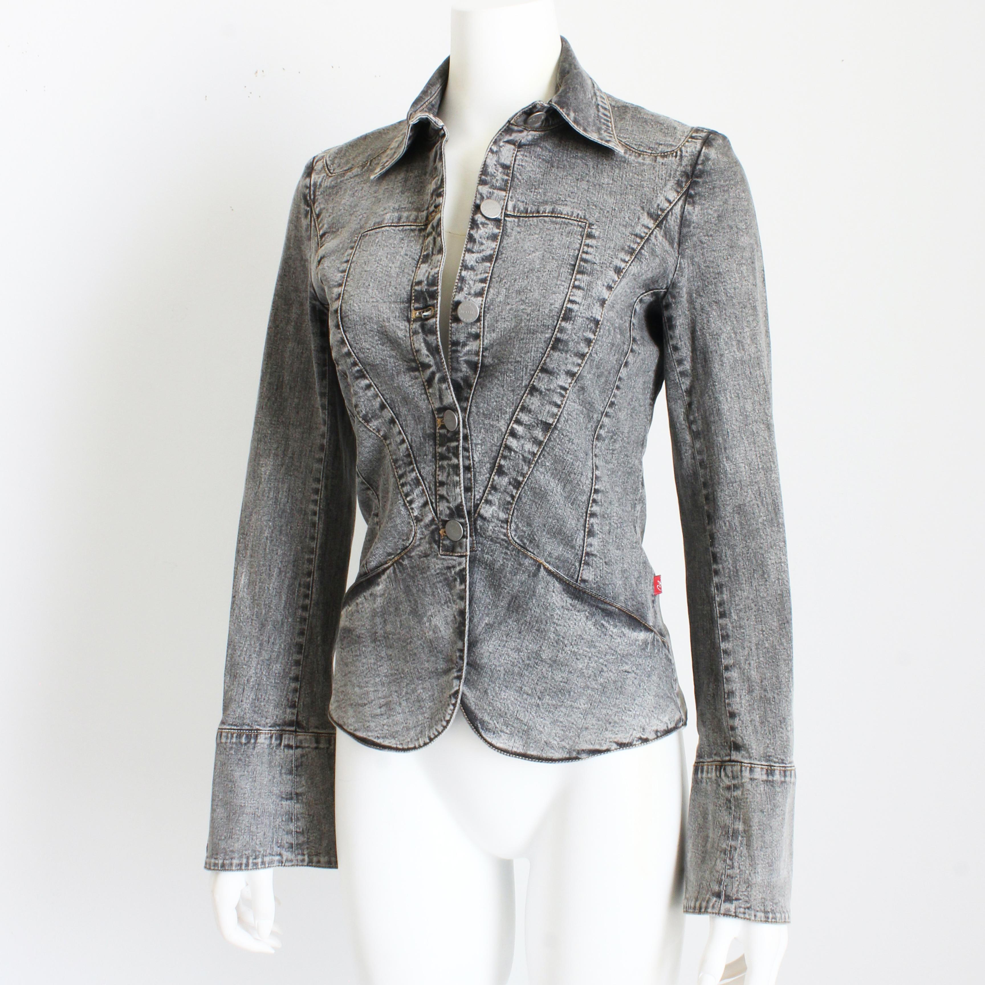 Christian Lacroix Jacket with Embellished Heart Distressed Denim Y2K Size 38  4